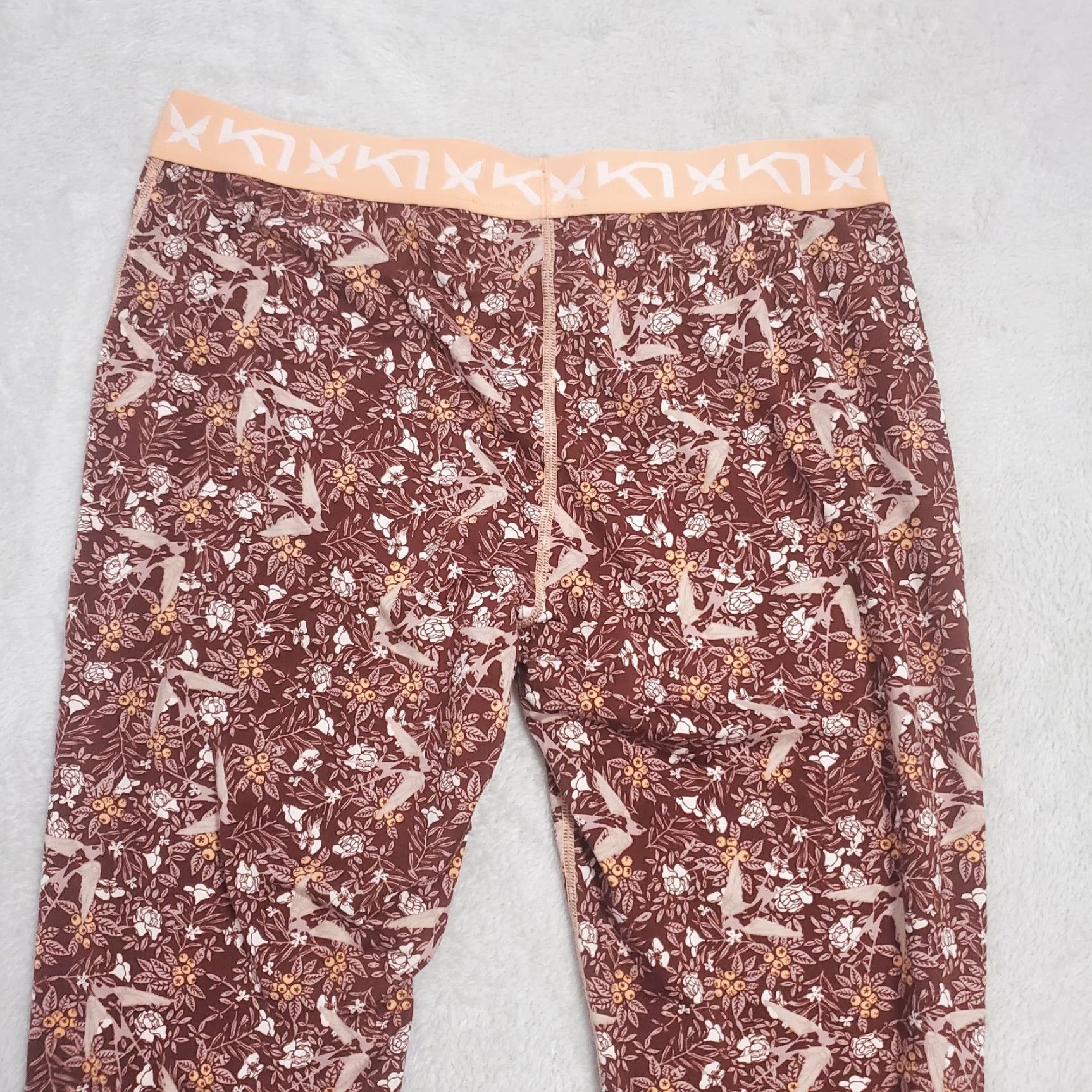 Vintage Kari Traa Base Layer FRYD Pant Women M Burgundy Peach Bird Floral Print Leggings Size 32" / US 10 / IT 46 - 7 Thumbnail