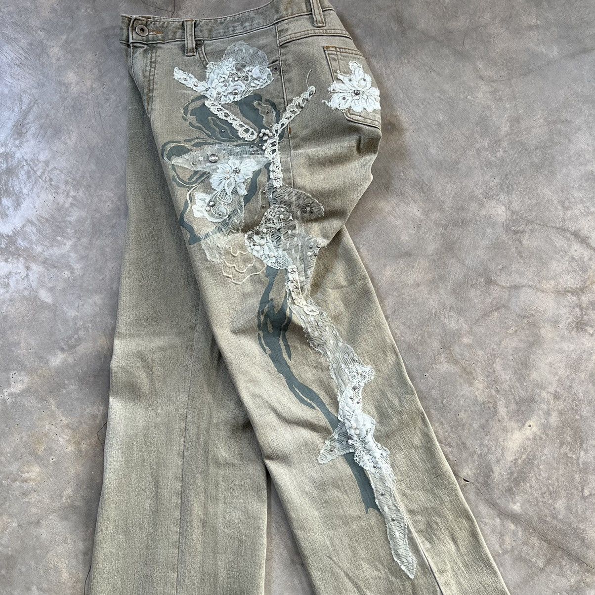 Japanese Brand Vintage D Azur Flared Swarovski Sage Green Jeans Size 30" / US 8 / IT 44 - 4 Thumbnail