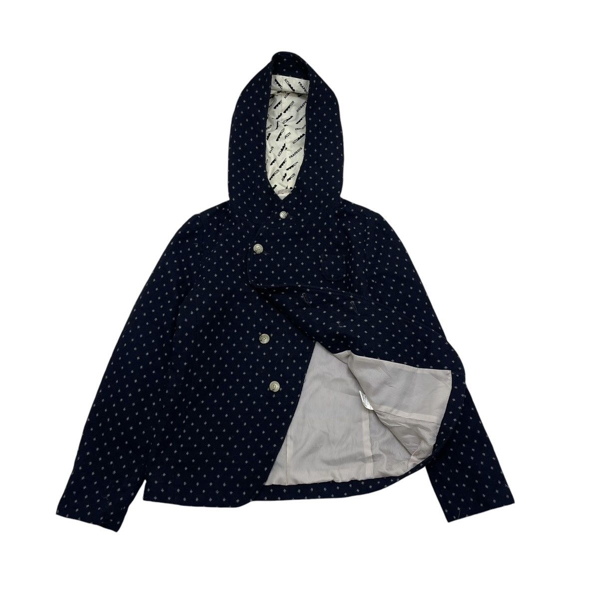 Designer × Issey Miyake × Japanese Brand 💥Vintage frapbrois Hooded Asymmetrical Button Jacket Size S / US 4 / IT 40 - 1 Thumbnail