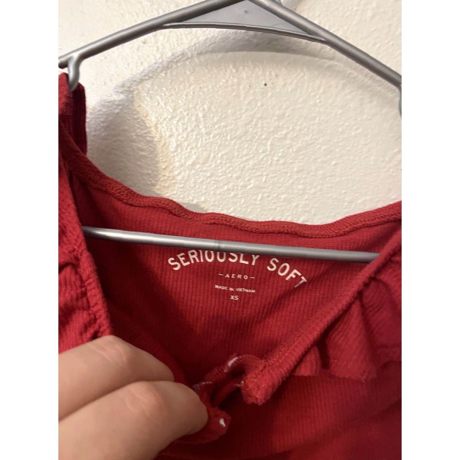 Aeropostale Aeropostale Red Ribbed Off-Shoulder Lace-Up Crop Top Size XS Size XS / US 0-2 / IT 36-38 - 2 Thumbnail