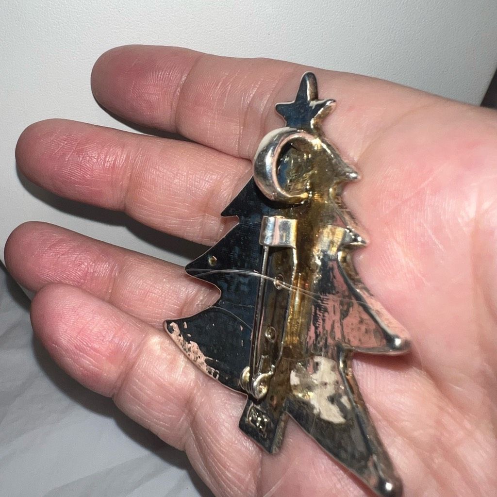 Vintage Vintage Signed MJ Silver Tone Christmas Tree Pendant/Brooch Size ONE SIZE - 3 Thumbnail