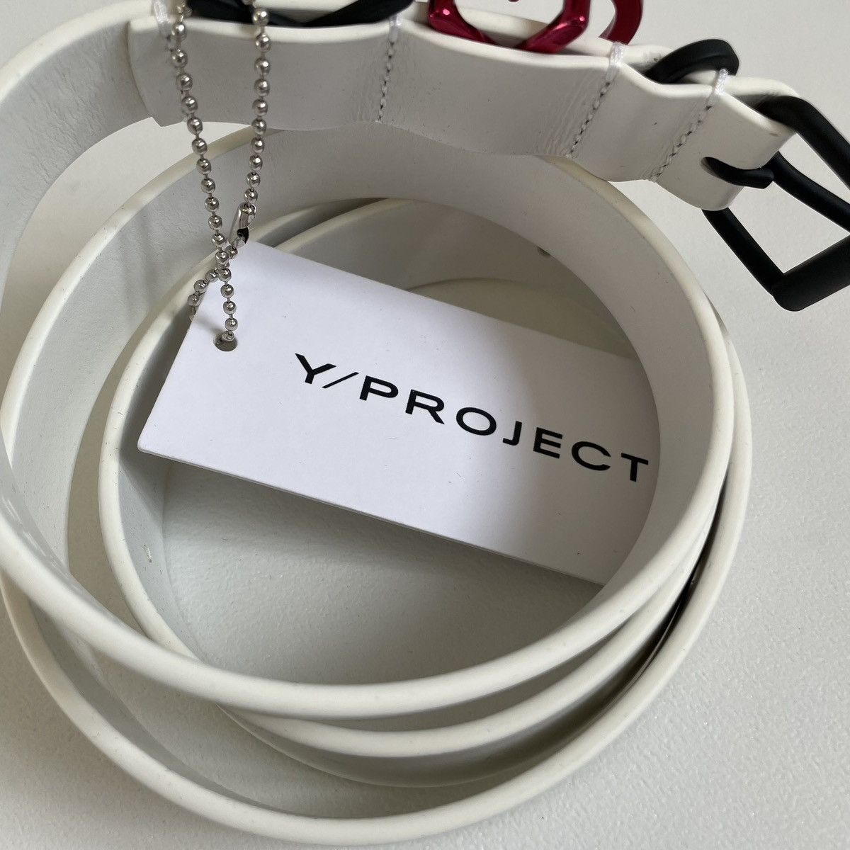 Y/Project White Leather ‘I Heart Y’ Metal Buckle Belt Size ONE SIZE - 6 Thumbnail