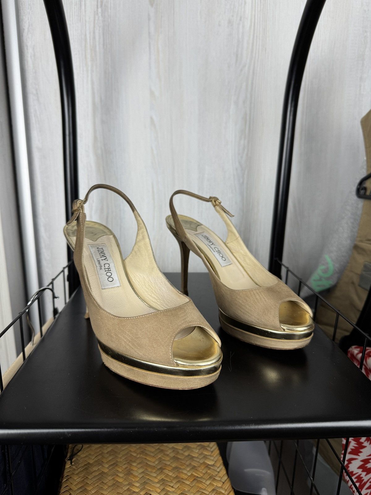 Jimmy Choo JIMMY CHOO Suede Mirrored Platform Open Toe Heels Pumps 7.5 Size US 7.5 / IT 37.5 - 1 Thumbnail