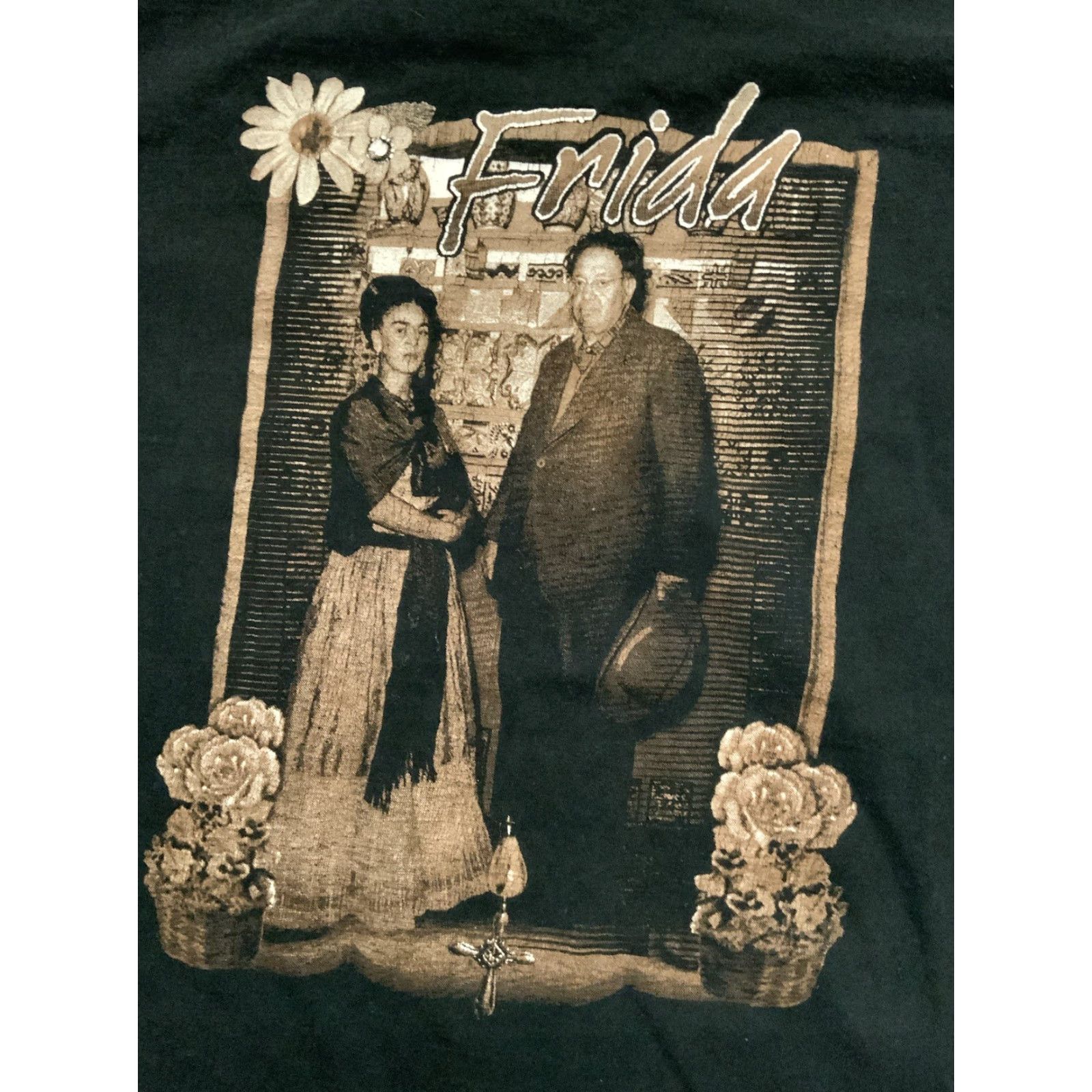 Vintage VINTAGE Frida Kahlo Diego Rivera Mexican Latin Art Artists Graphic S/S T-Shirt L Black Mens T-Shirt Art 90s? Size US L / EU 52-54 / 3 - 2 Thumbnail