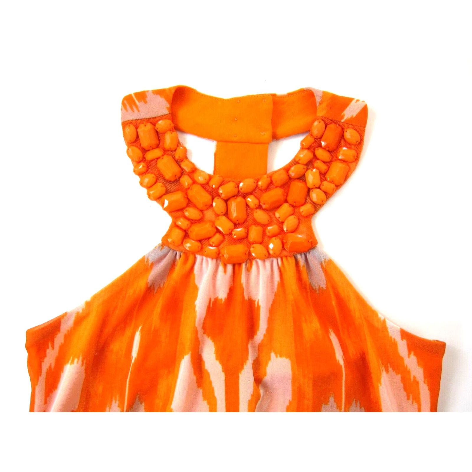 VINTAGE INC International Concepts Orange White Beaded High Neck Stretch  Dress Small - ilac.rochib.com