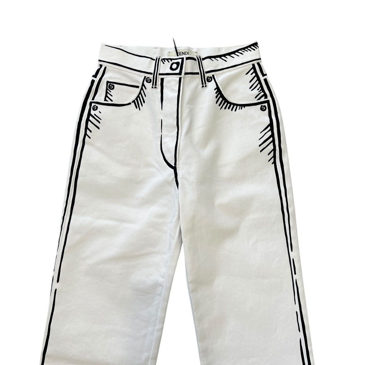 Fendi FENDI × Joshua Vides 2020 Trompe-l’œil White Denim Pants Size 26" / US 2 / IT 38 - 4 Thumbnail