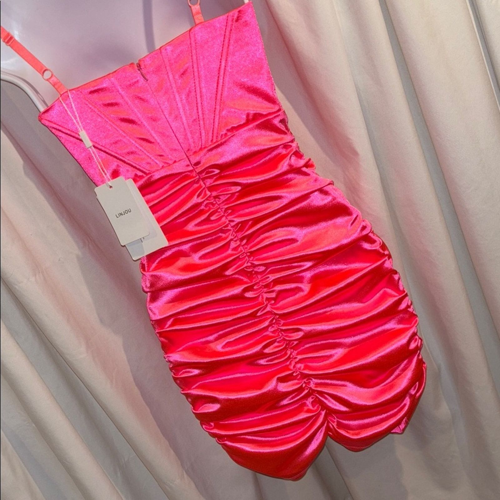 The Unbranded Brand Pink Satin Strapless Dress Extra Small Size XS / US 0-2 / IT 36-38 - 5 Thumbnail