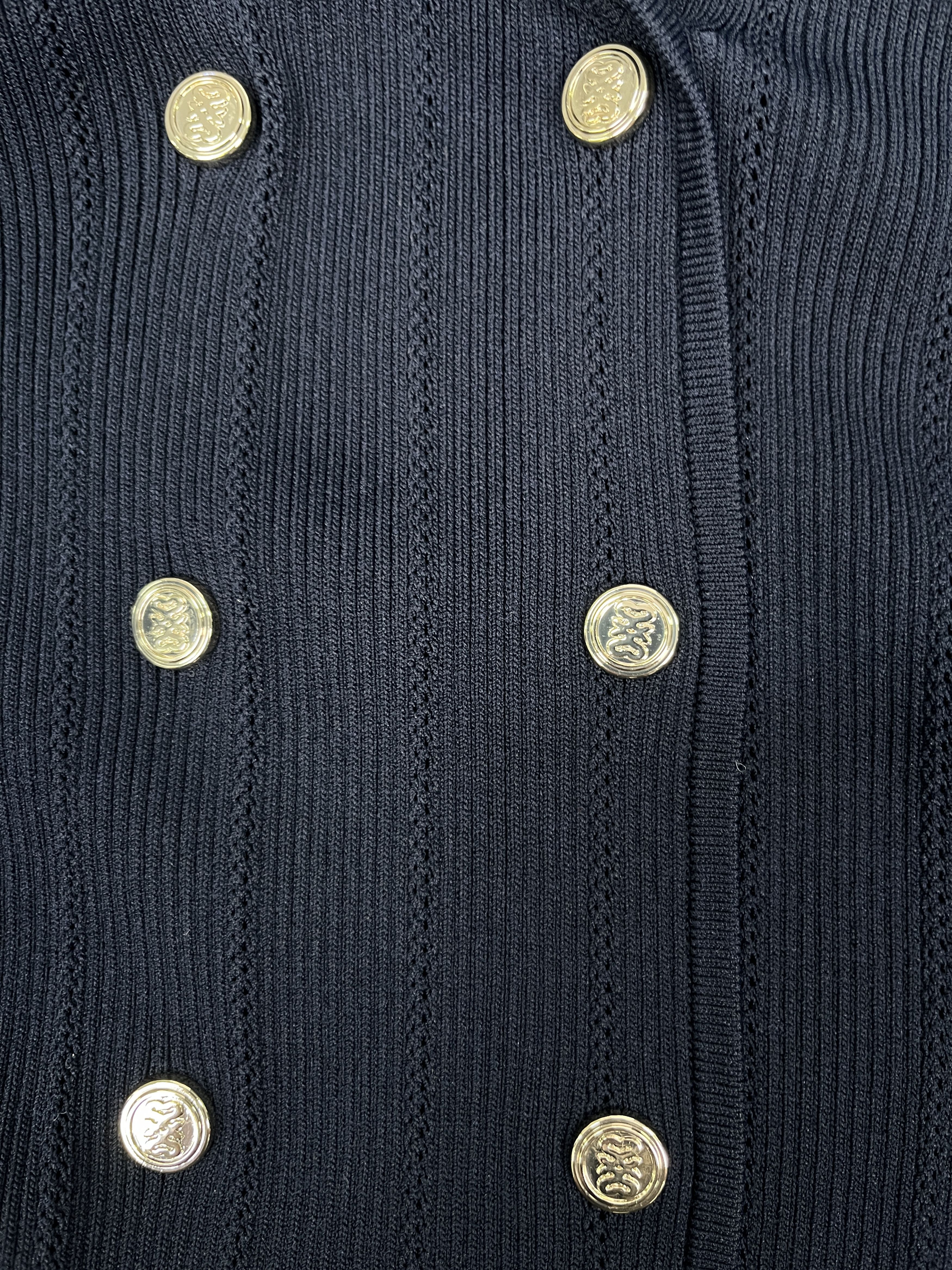 Sandro Navy Long Knit Dress With Gold Buttons On Chest And Sleeves Size S / US 4 / IT 40 - 3 Thumbnail
