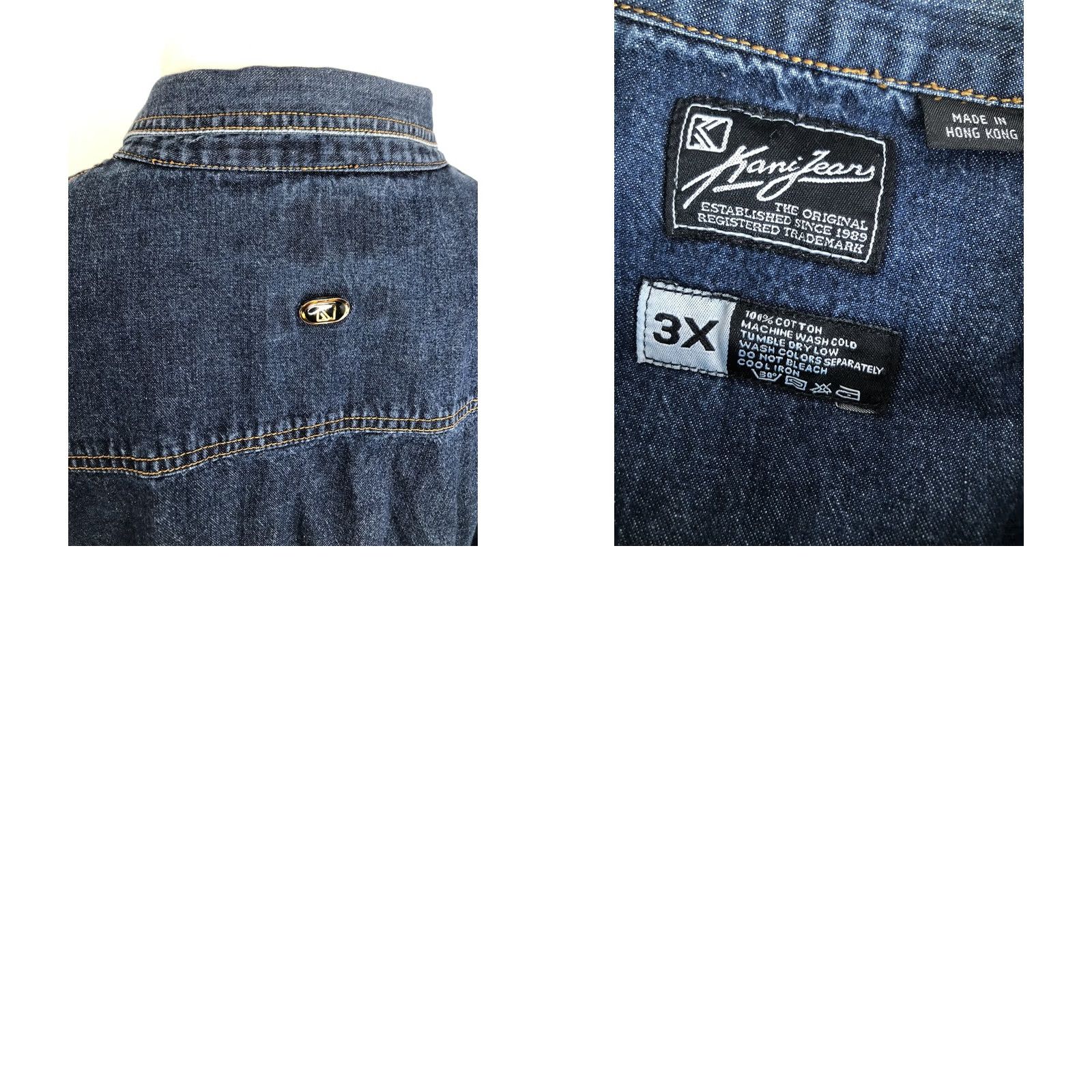 Denime VINTAGE KANI JEANS Denim Button-Up Shirt Jacket Mens 3XL Blue 1990s Heavy Duty Casual Short Sleeve Shirt Jacket Mens Mens/Unisex? Size US XXL / EU 58 / 5 - 8 Thumbnail