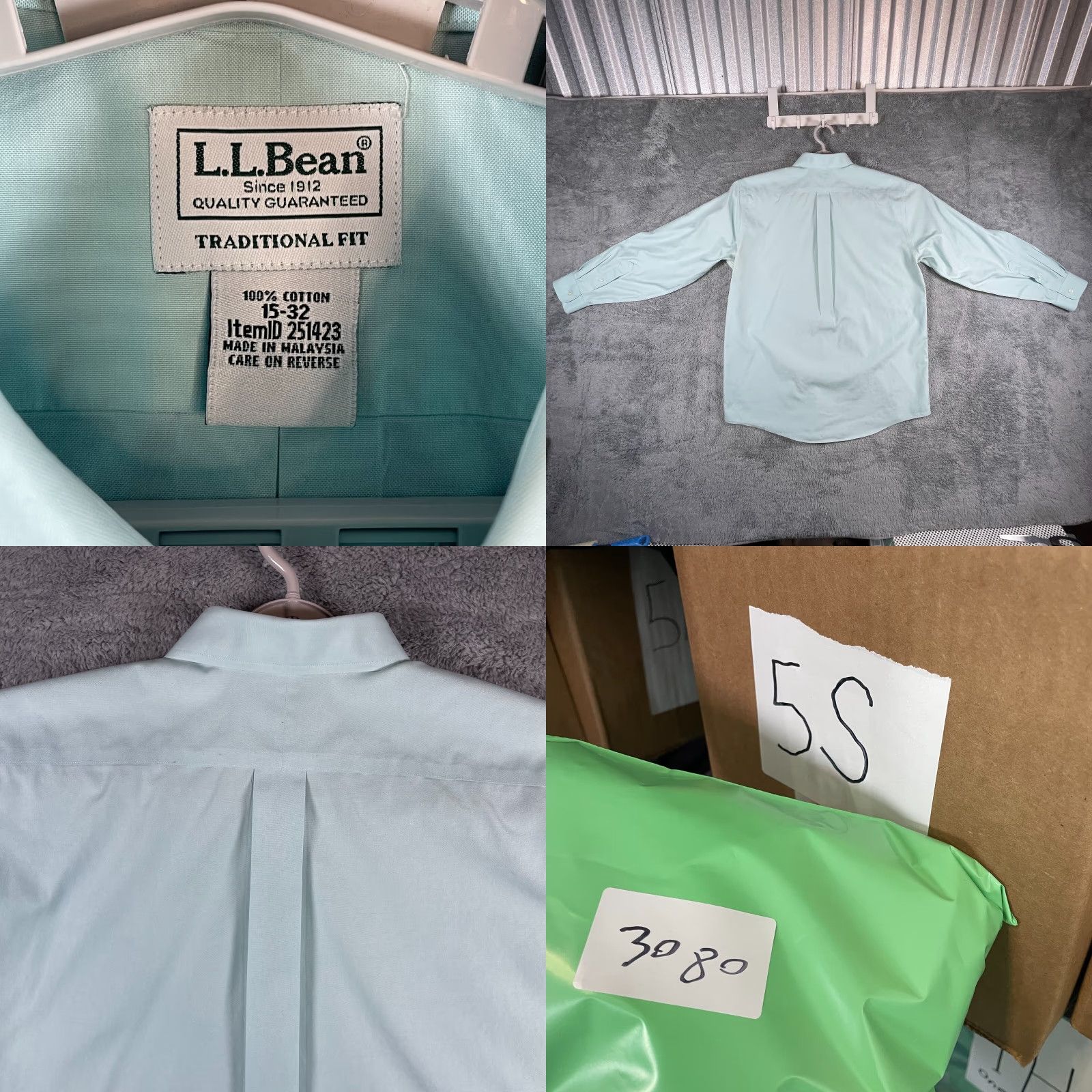 Vintage L.L. Bean Button Dress Shirt Men 15 32 Muted Mint Traditional Fit Button-Up Collared Casual 100% Cotton Regular Green Mens Size 40R - 8 Thumbnail