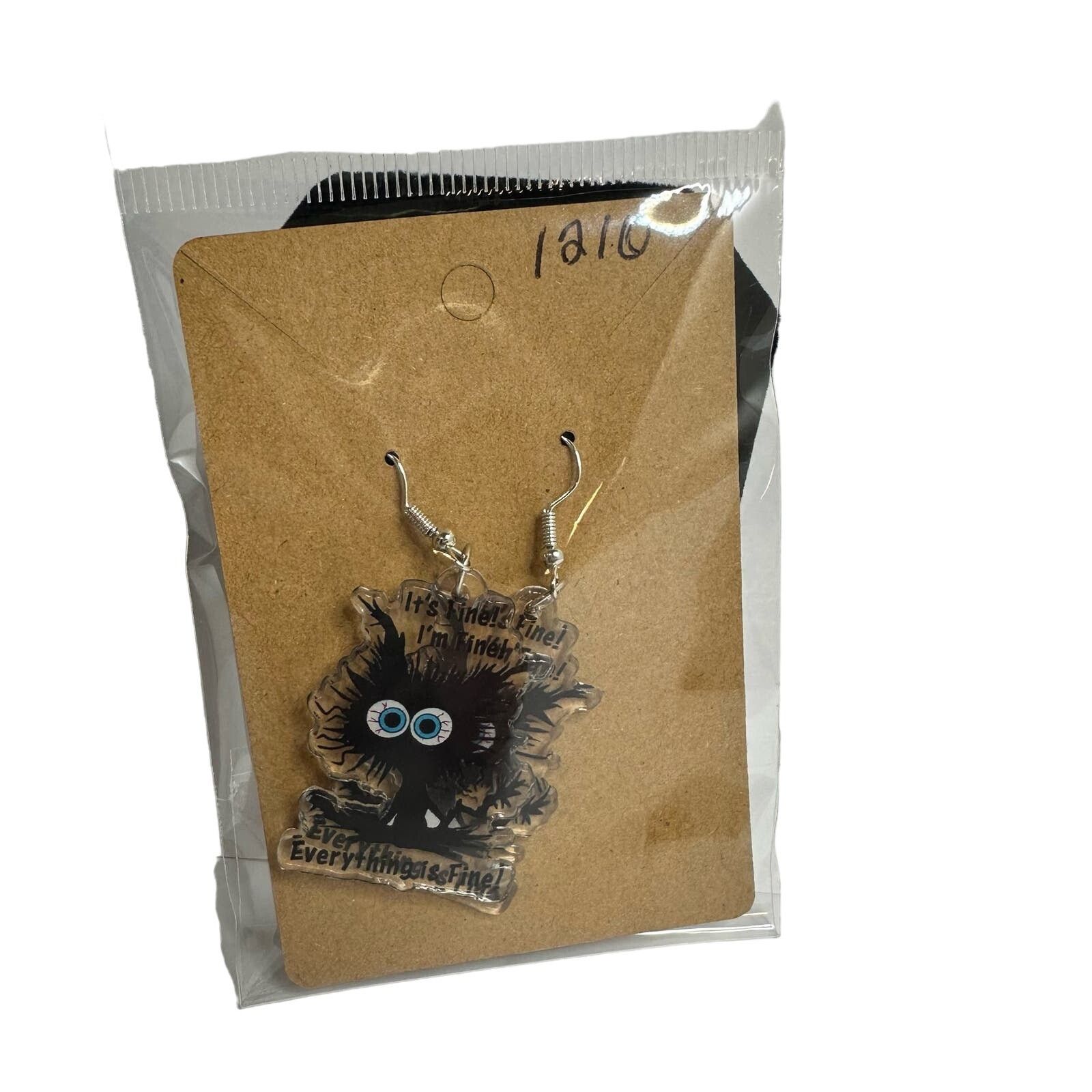 Handmade Black Cat Freaking Out Its Fine Everything is Fine Earrings Size ONE SIZE - 2 Thumbnail