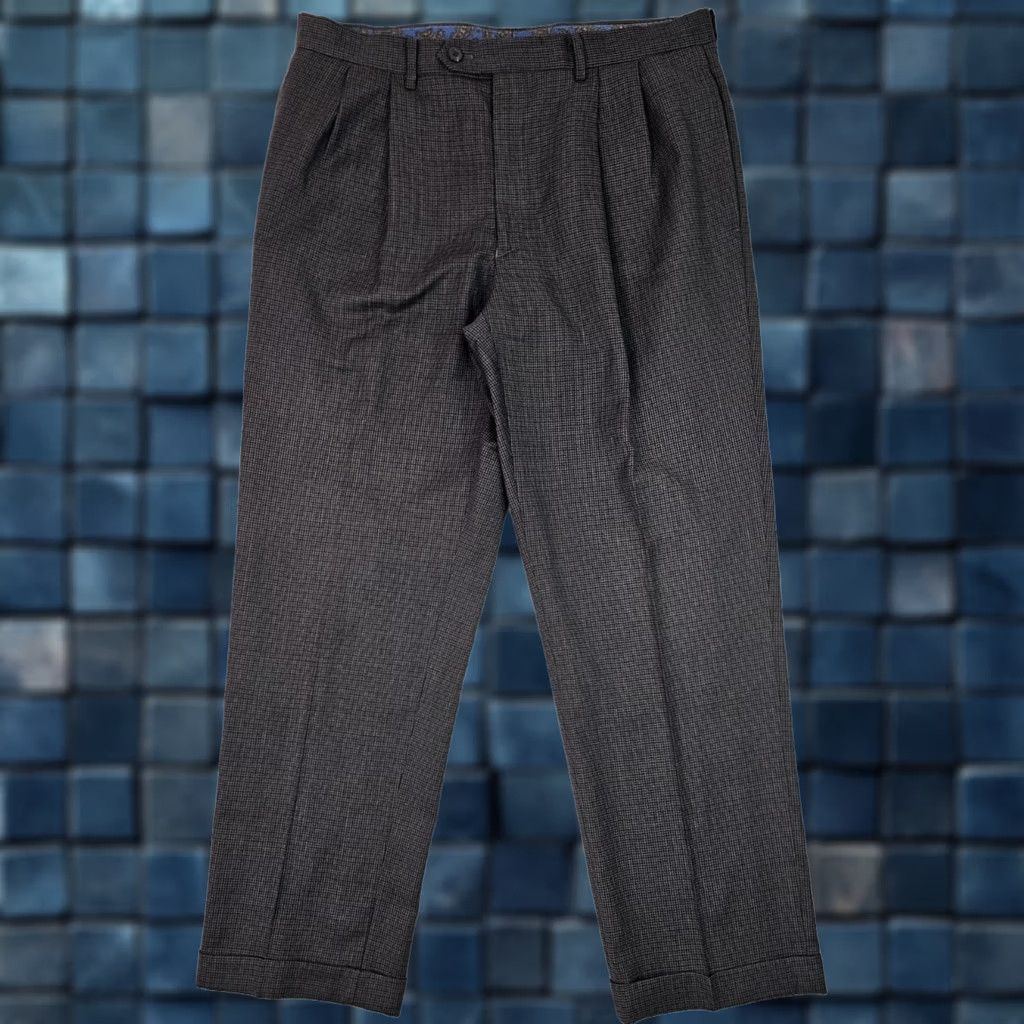 Ralph Lauren VINTAGE Lauren Ralph Lauren Wool Pleated Dress Pant Men 34x30 Houndstooth Brown Cuff EUC Size US 34 / EU 50 - 1 Thumbnail