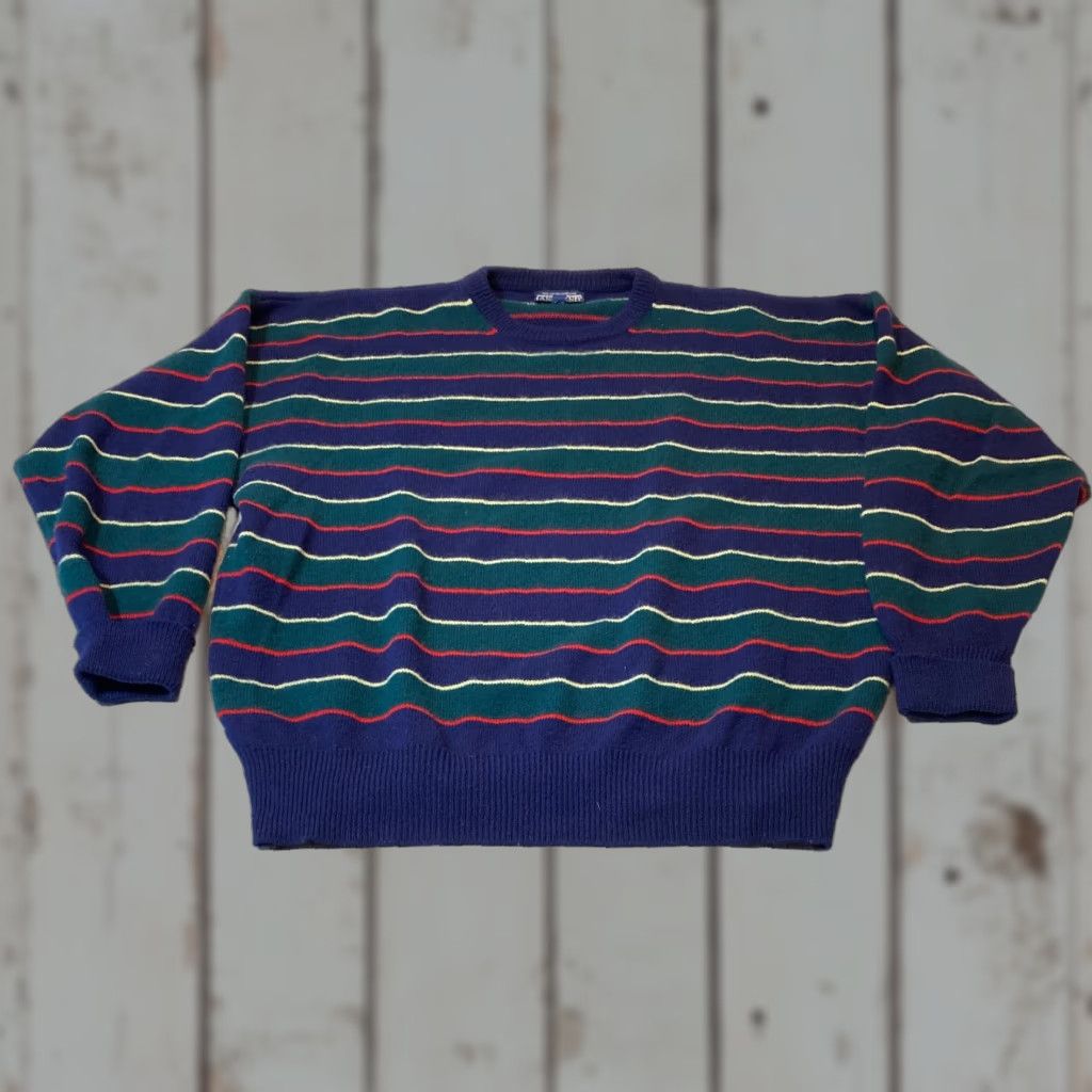 Lands' End VINTAGE Lands End Mens XL Blue Striped Geelong Lambswool Sweater Made Great Britain 7566 Size US XL / EU 56 / 4 - 1 Thumbnail