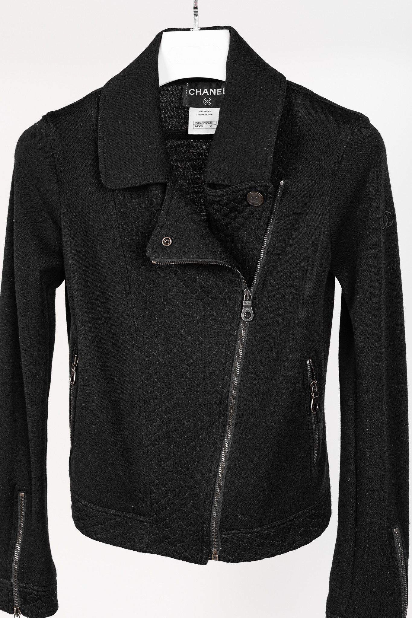 Chanel Chanel Black Wool Quilted Moto Jacket Size XS / US 0-2 / IT 36-38 - 3 Thumbnail
