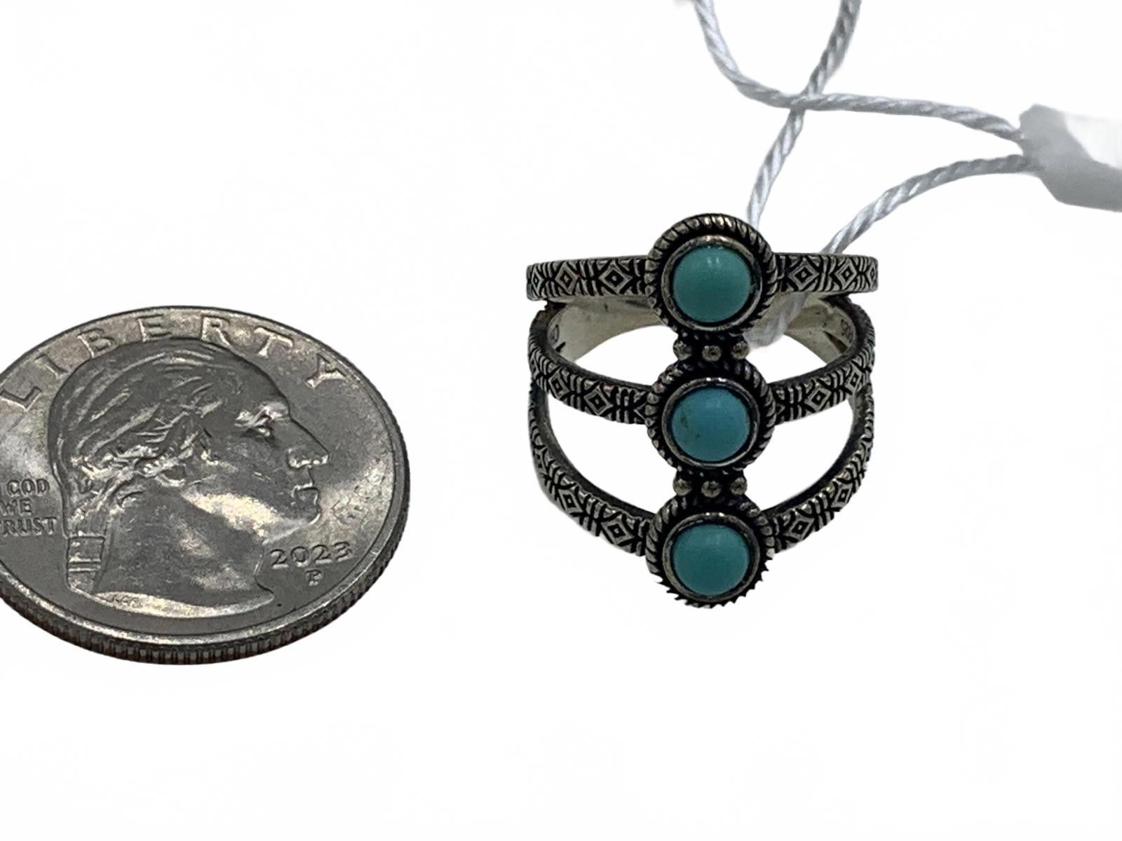 Other Felicia Design FD Sterling Silver Turquoise Engraved Ring Size ONE SIZE - 3 Thumbnail