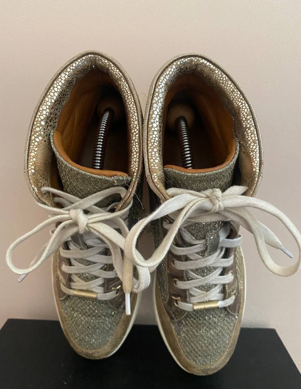 Jimmy Choo Jimmy Choo Metallic Gold Leather And Glitter Miami High Top Size US 8 / IT 38 - 11 Thumbnail