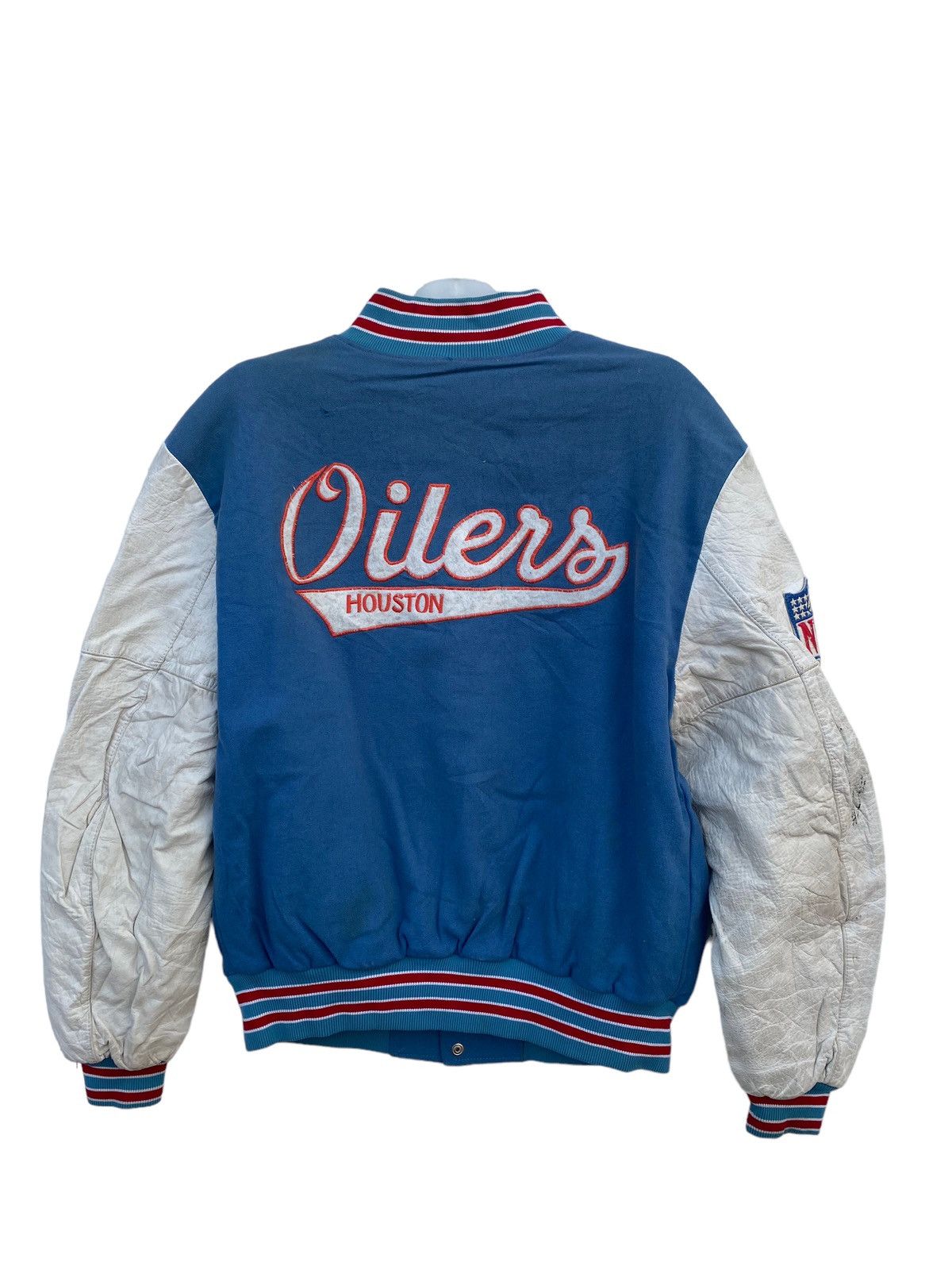 NFL VINTAGE HOUSTON OILERS DISTRESSED VARSITY JACKET Size US M / EU 48-50 / 2 - 2 Thumbnail