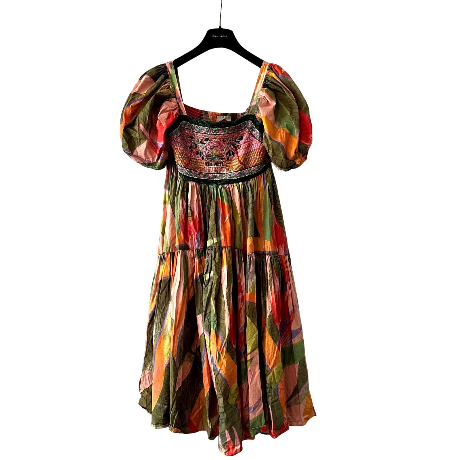 green emerald velvet dress Pink Banana Leaves Maxi Dress – FARM Rio main image 1