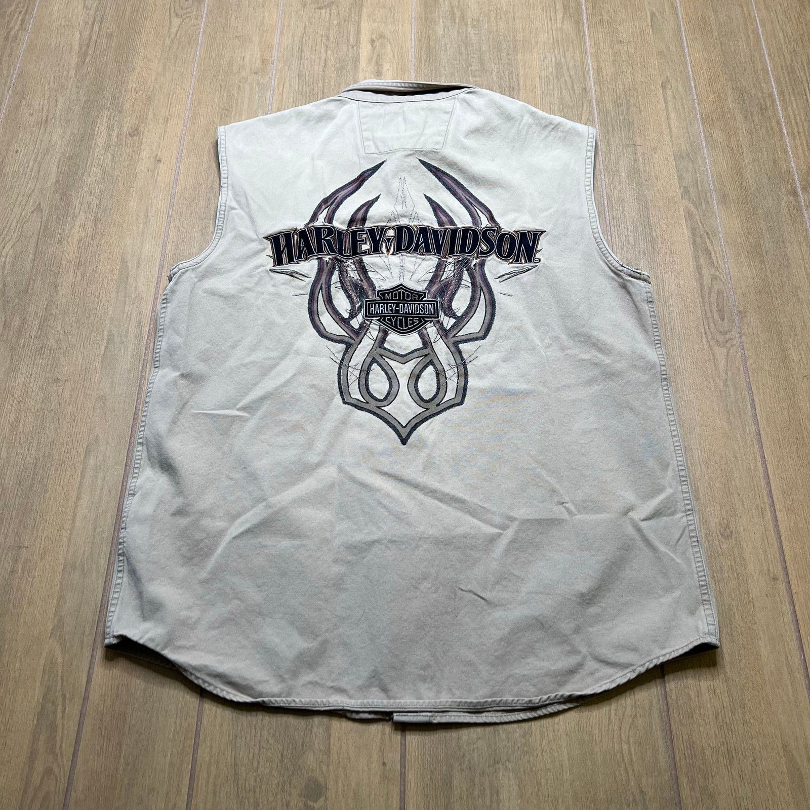 Harley Davidson Y2K HARLEY DAVIDSON Motor Sz M Sleeveless Button cream beige Size US M / EU 48-50 / 2 - 1 Thumbnail