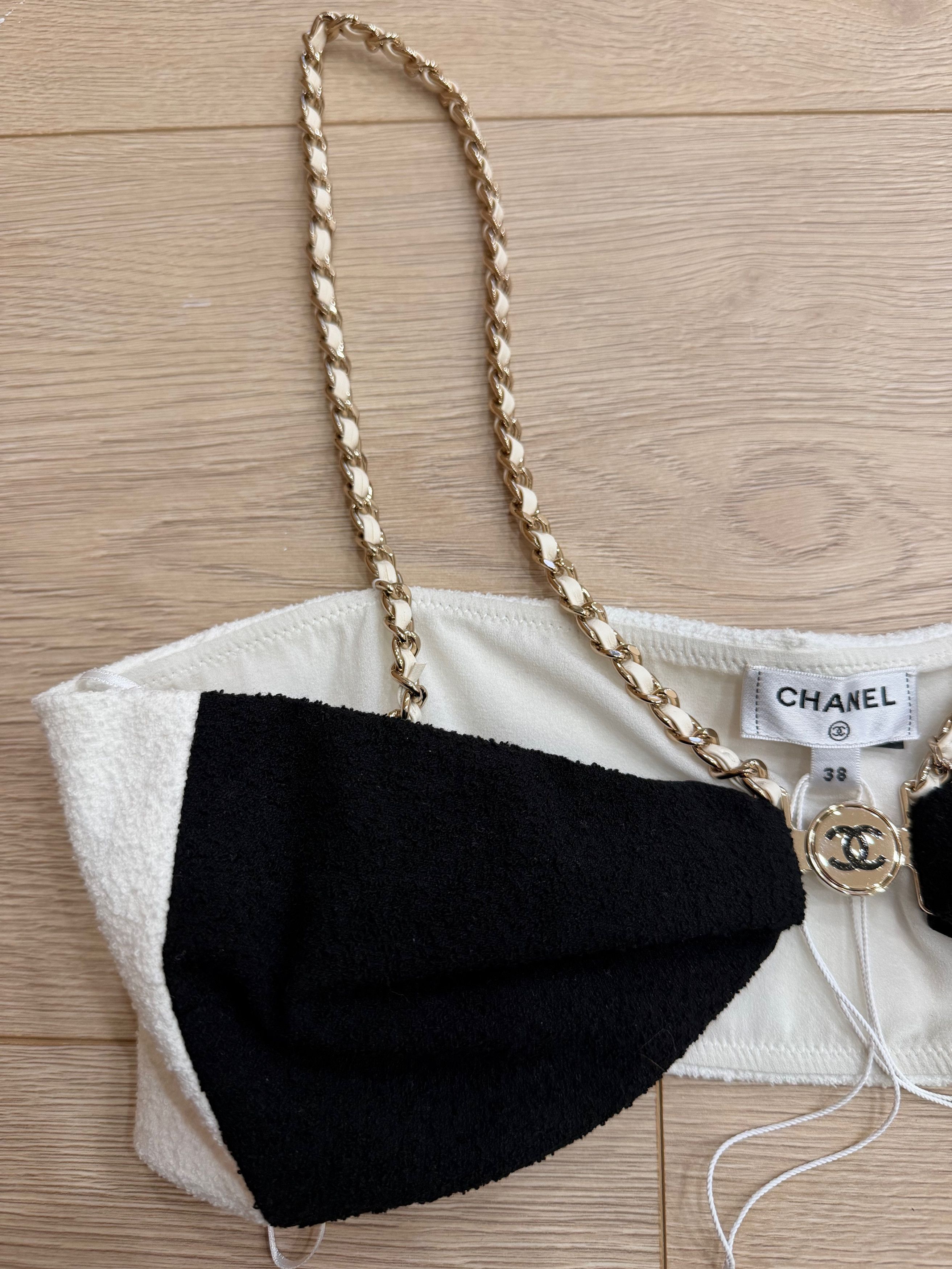 Chanel Chanel 22S Runway White Gold Chain CC Logo Crepe Top Bra 38 Size XS / US 0-2 / IT 36-38 - 7 Thumbnail