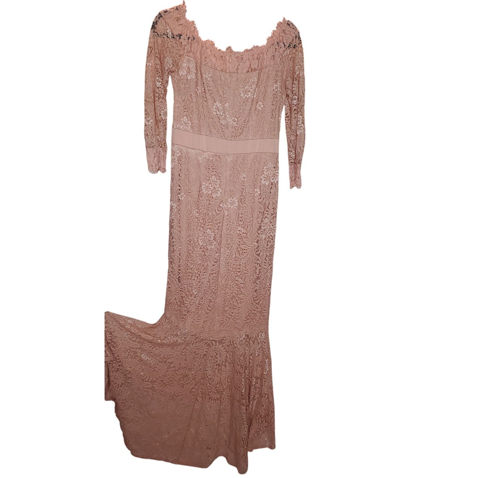 Other Blush Pink Lace Off Shoulder High Low Gown w/ Train Size XL Size XL / US 12-14 / IT 48-50 - 5 Thumbnail