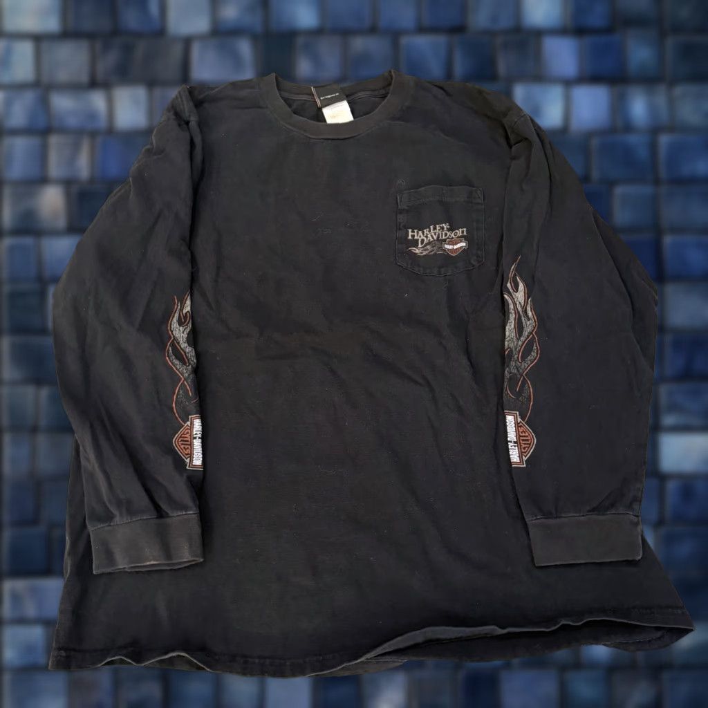 Harley Davidson Harley-Davidson Long Sleeve T-Shirt Mens XL Flames Sleeve Hits Black Detroit MI Size US XL / EU 56 / 4 - 1 Thumbnail