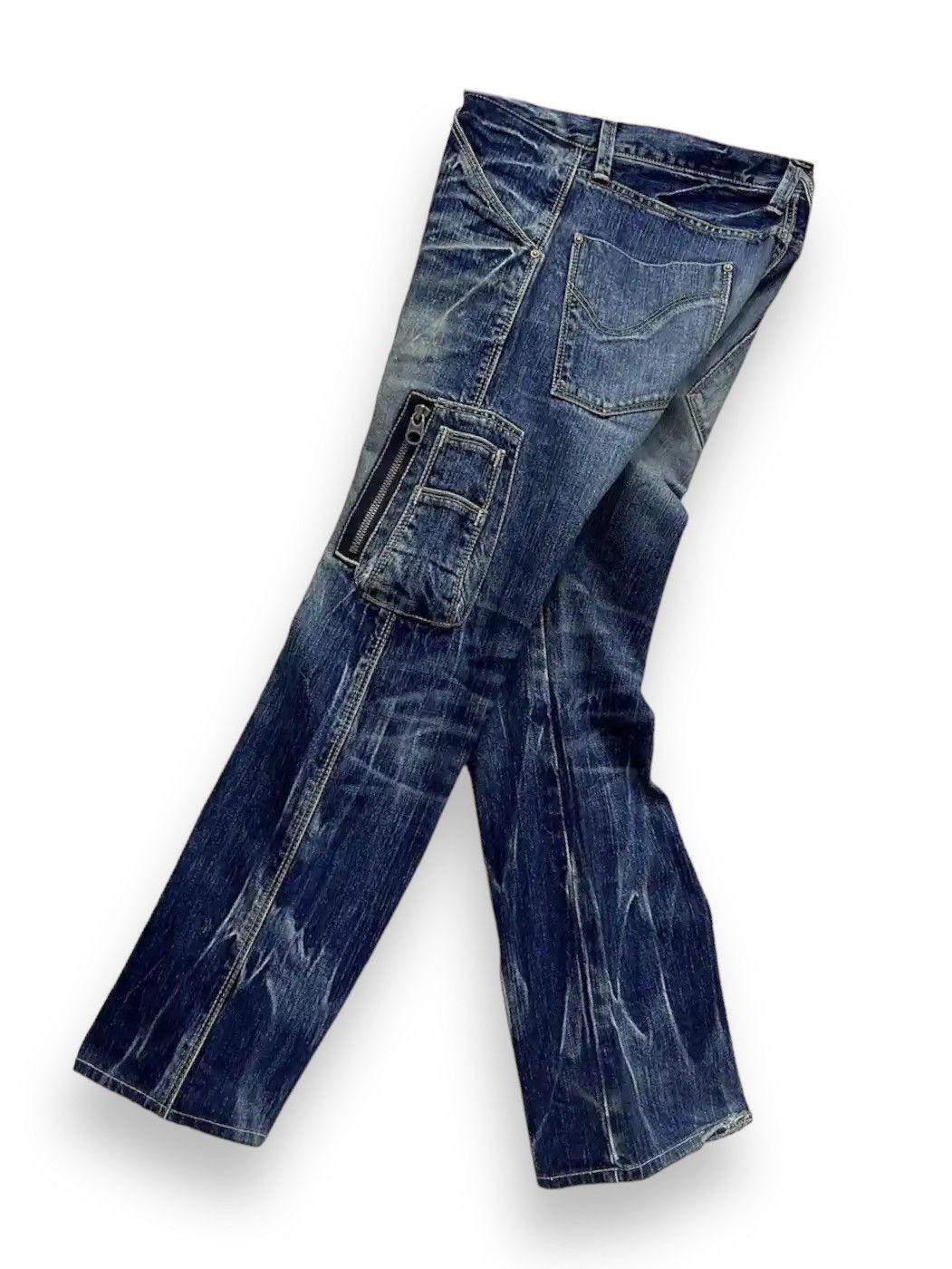 Japan Blue 🔥RARE🇯🇵MADE IN JAPAN BLUEWAY Punk Distressed Denim Cargo Size US 30 / EU 46 - 4 Thumbnail
