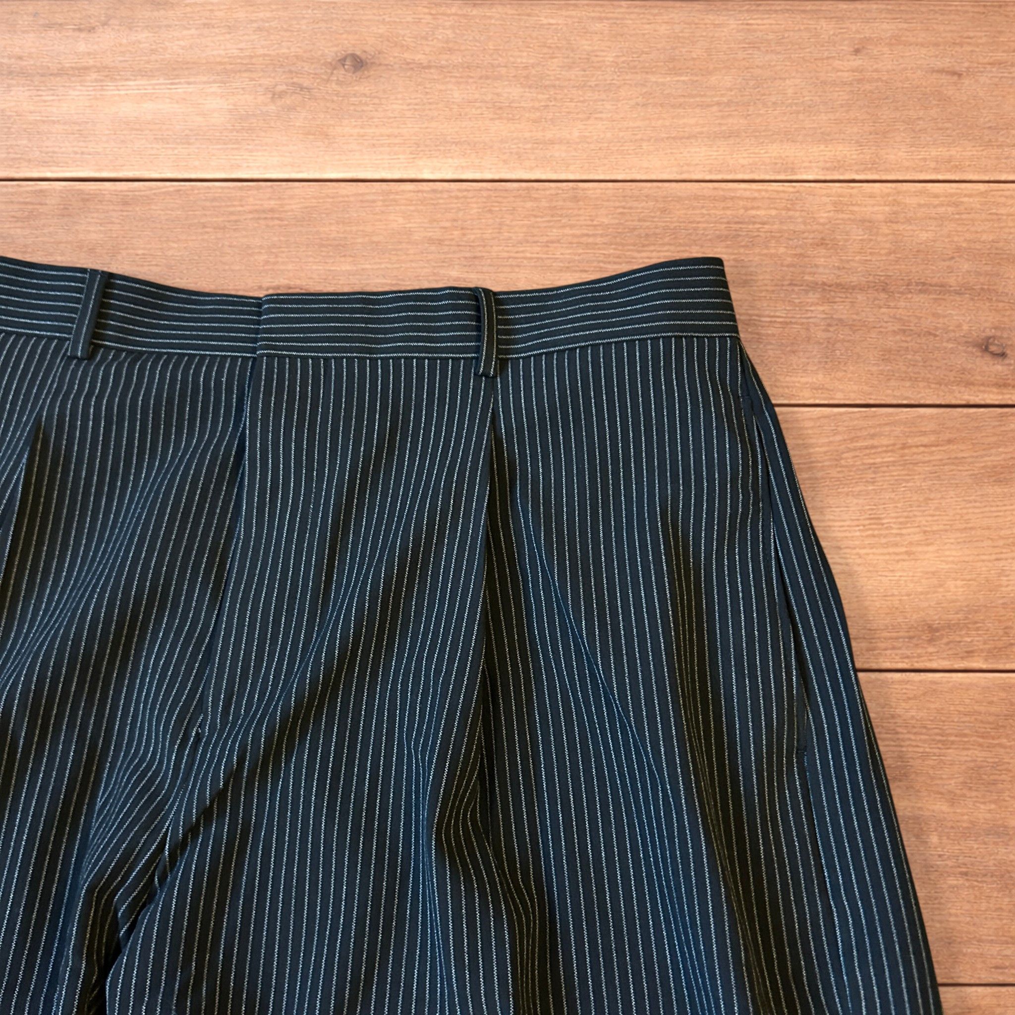 Japanese Brand Baggy wide leg pinstripe tailored trousers in black. Size US 36 / EU 52 - 3 Thumbnail