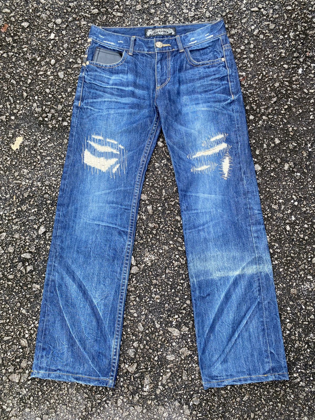 If Six Was Nine × Japanese Brand × Tornado Mart 1990s - Red Pepper Distressed Logo Design Denim Size US 32 / EU 48 - 3 Thumbnail