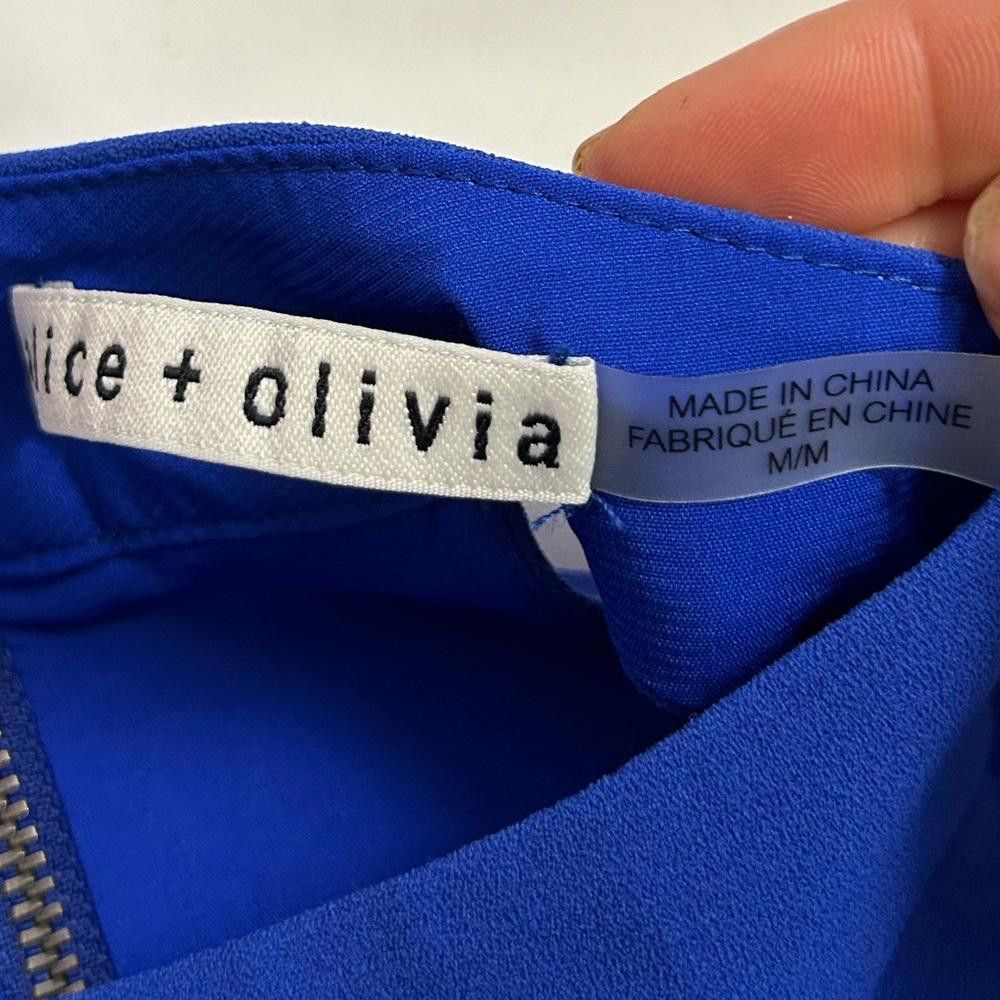 Designer Alice + Olivia l Silk Cobalt Blue High Neck Blouse Medium Size M / US 6-8 / IT 42-44 - 7 Thumbnail