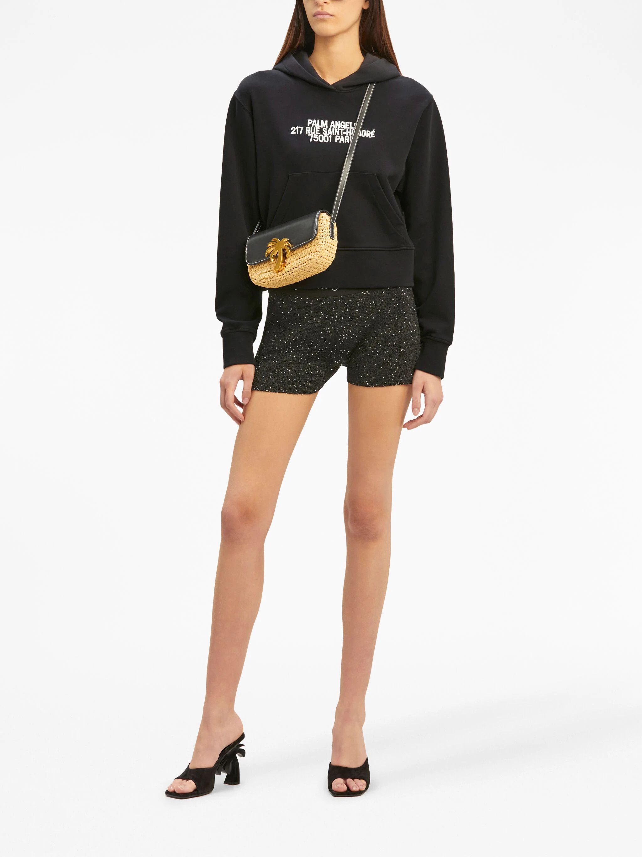 Palm Angels o1s22i1n0824 Embroidery Cropped Hoodie in Black Size M / US 6-8 / IT 42-44 - 2 Thumbnail