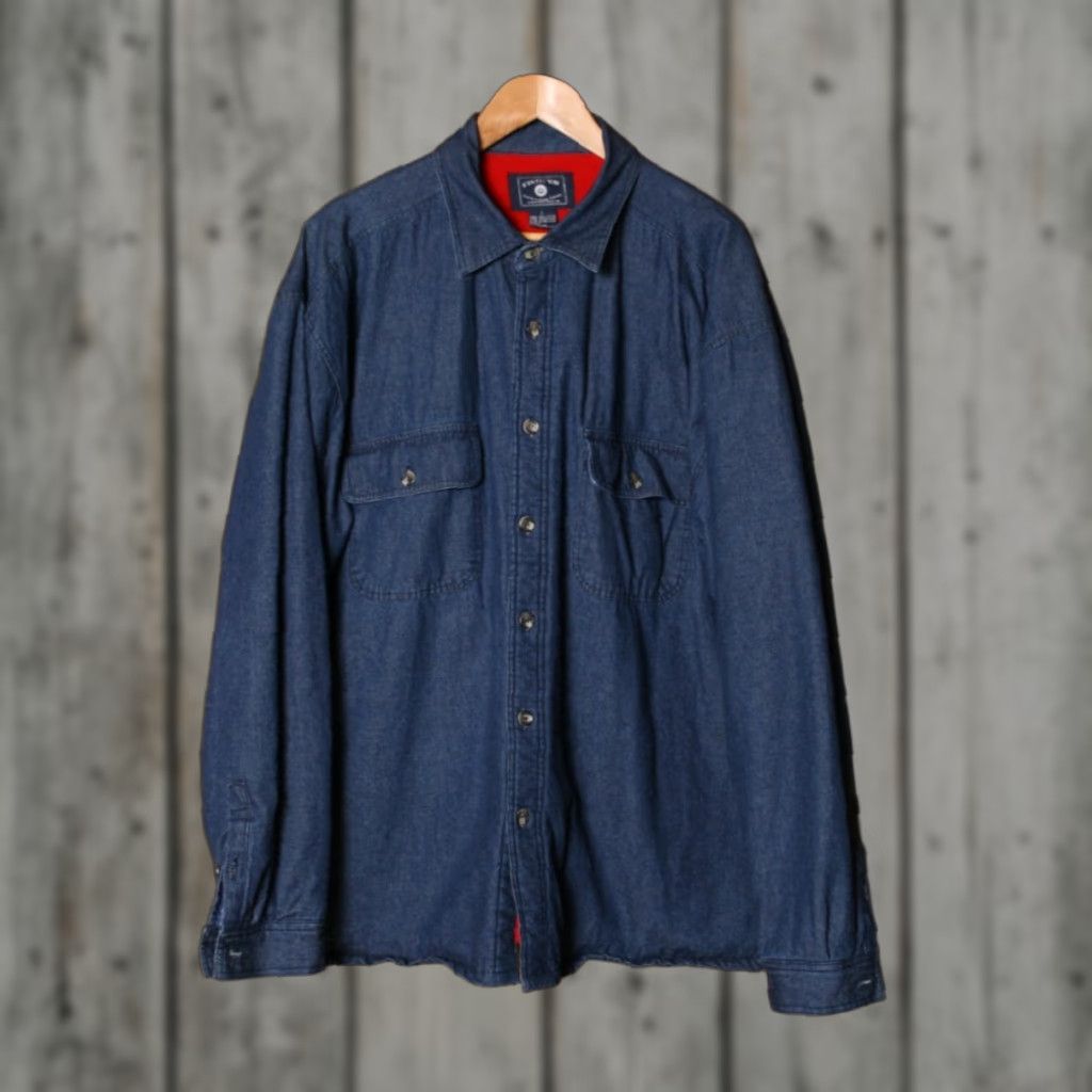 Denime VINTAGE O'KIEF Button-Up Shirt Jacket Blue Chambray Denim Fleece Lined Sz L Mens Size US L / EU 52-54 / 3 - 1 Thumbnail