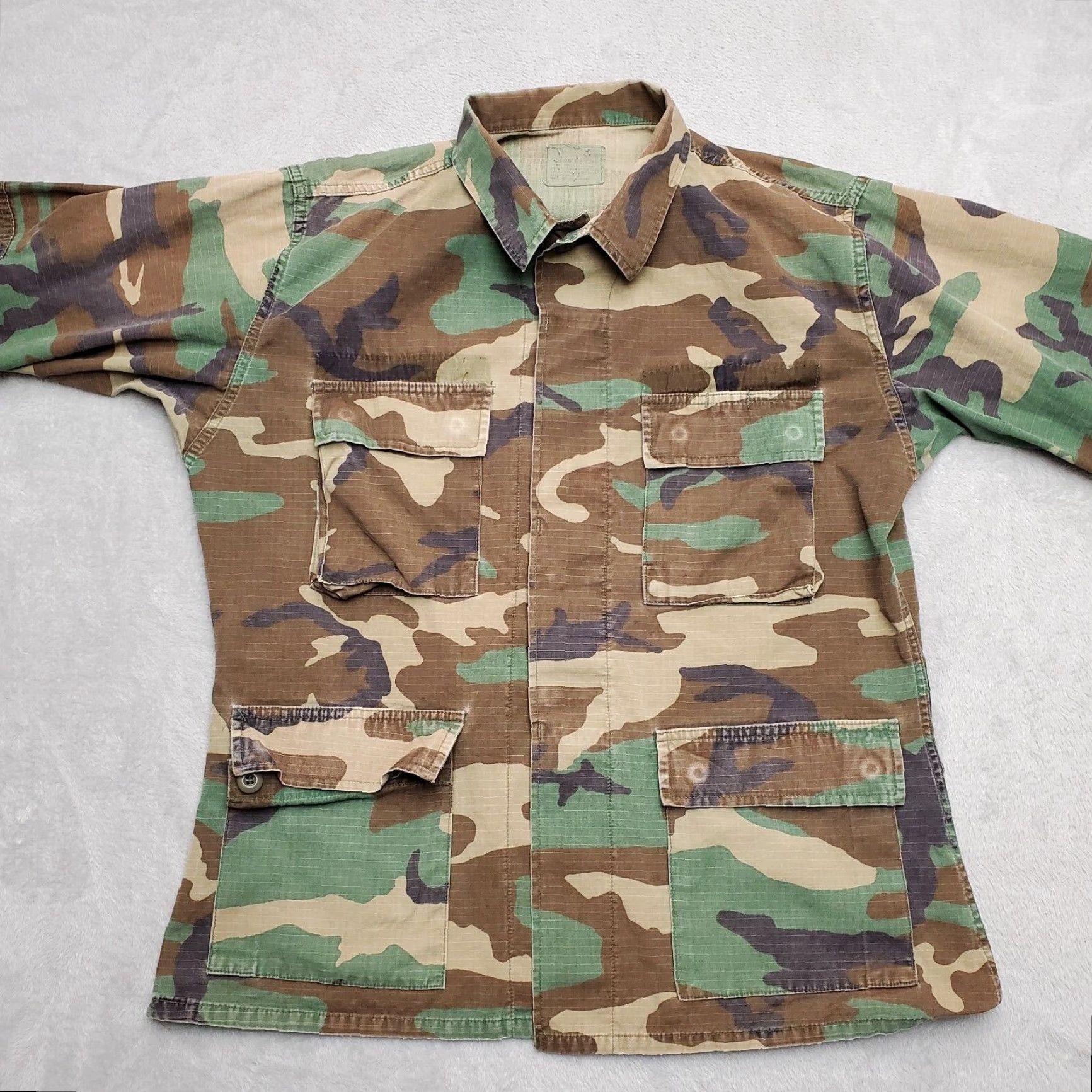 Vintage VINTAGE EA Woodland Camo Shirt Mens M Camouflage Military Army Button-Up Twill Cotton Nylon All Seasons Size US M / EU 48-50 / 2 - 2 Thumbnail