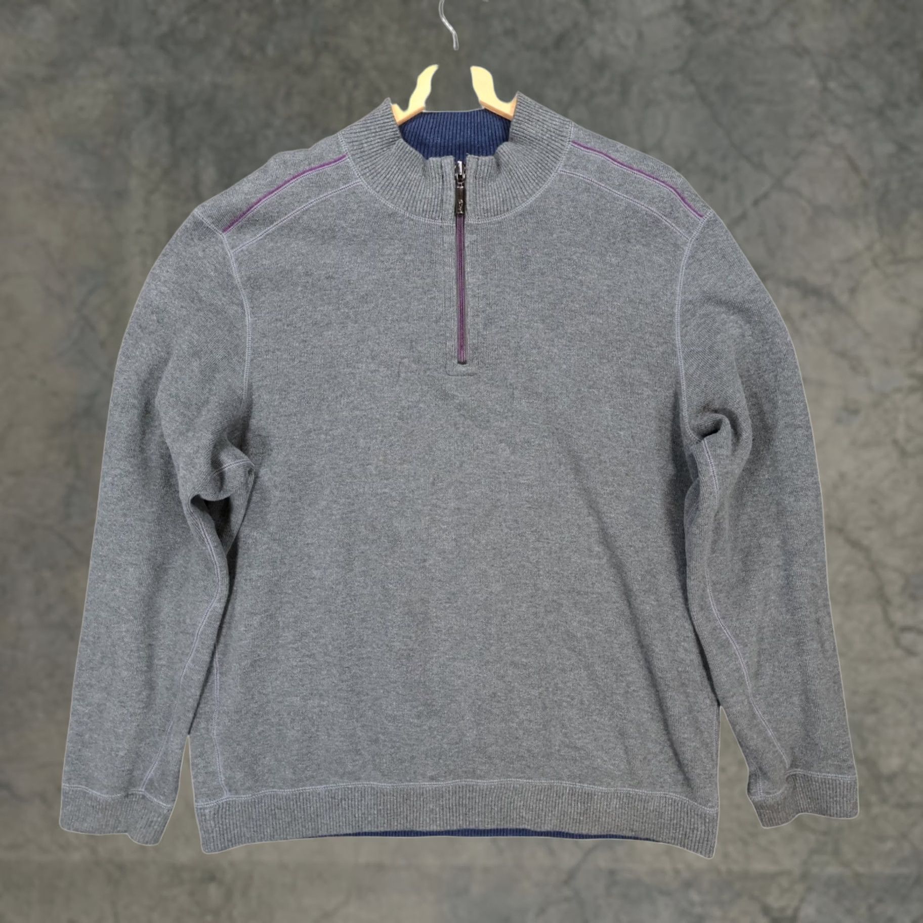 Tommy Bahama VINTAGE Tommy Bahama Quarter Zip Pullover Mens XL Gray Excellent Reversible Cotton 1745 Size US XL / EU 56 / 4 - 1 Thumbnail