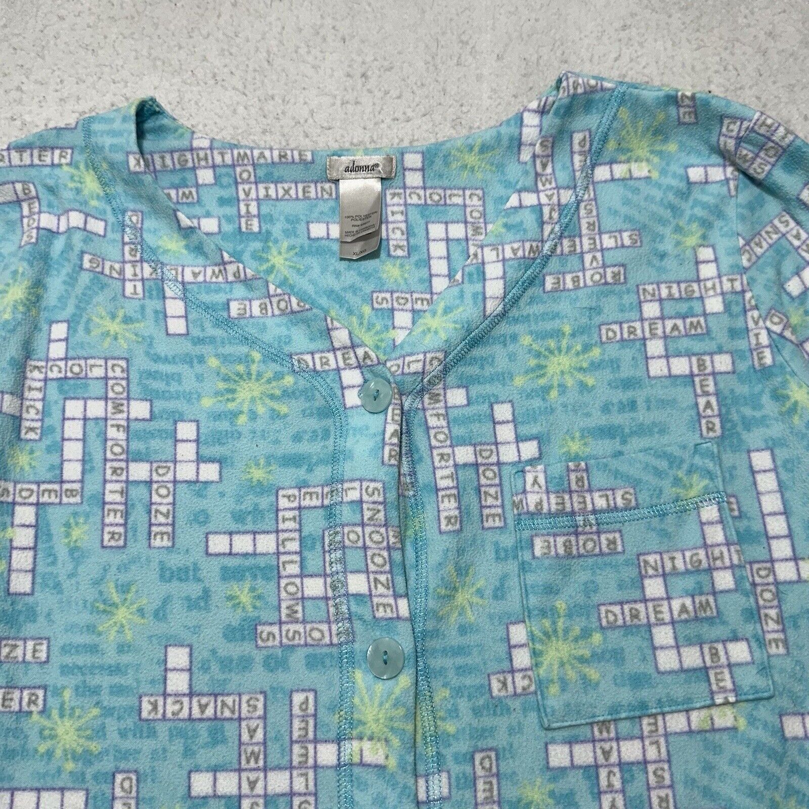 Other Adonna XL Button Down Fleece Shirt Crossword Puzzle Top Blue Size XL / US 12-14 / IT 48-50 - 2 Thumbnail