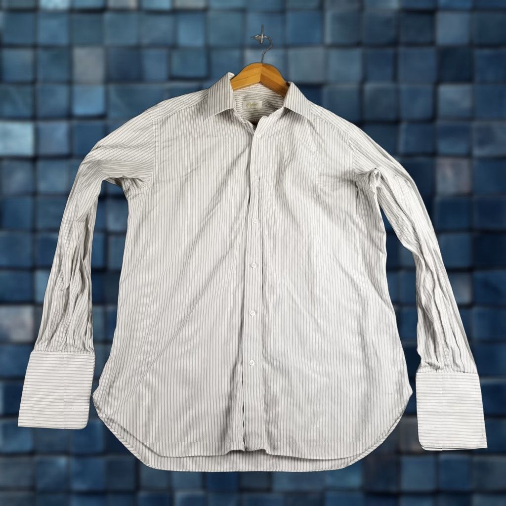 Brioni VINTAGE Brioni Shirt Mens 16-41 White Stripe Large Button Up Made In Italy Dress Shirt Size 42R - 1 Thumbnail