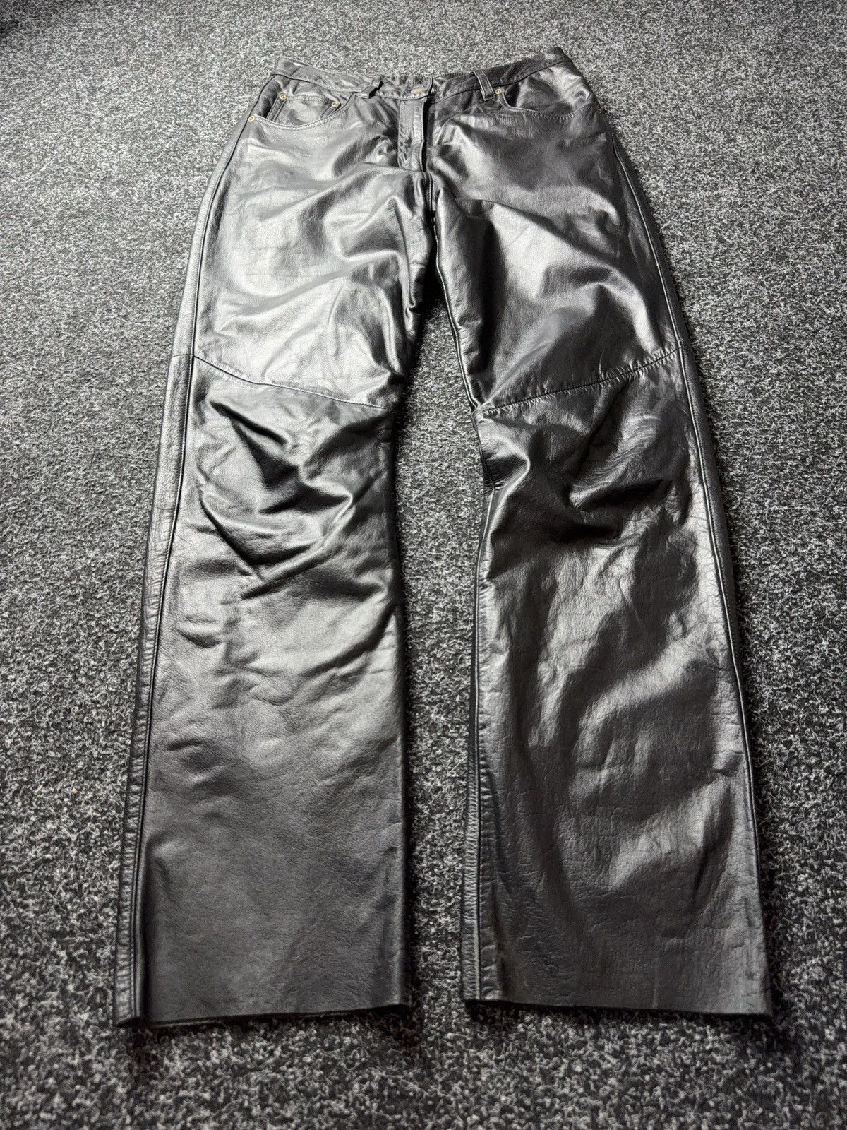 Genuine Leather Leather Biker MOTO Rock Punk Opium Chrome Style Pants Black Size US 29 - 1 Thumbnail