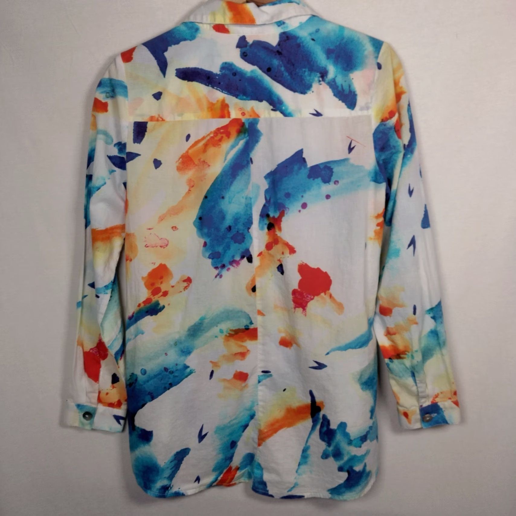 Soft Surroundings Soft Surroundings Blouse Women S Multicolor Watercolor Print Cotton 3/4 Sleeve Collared Pullover Regular Fit Artsy Colorful Womens Size S / US 4 / IT 40 - 2 Thumbnail