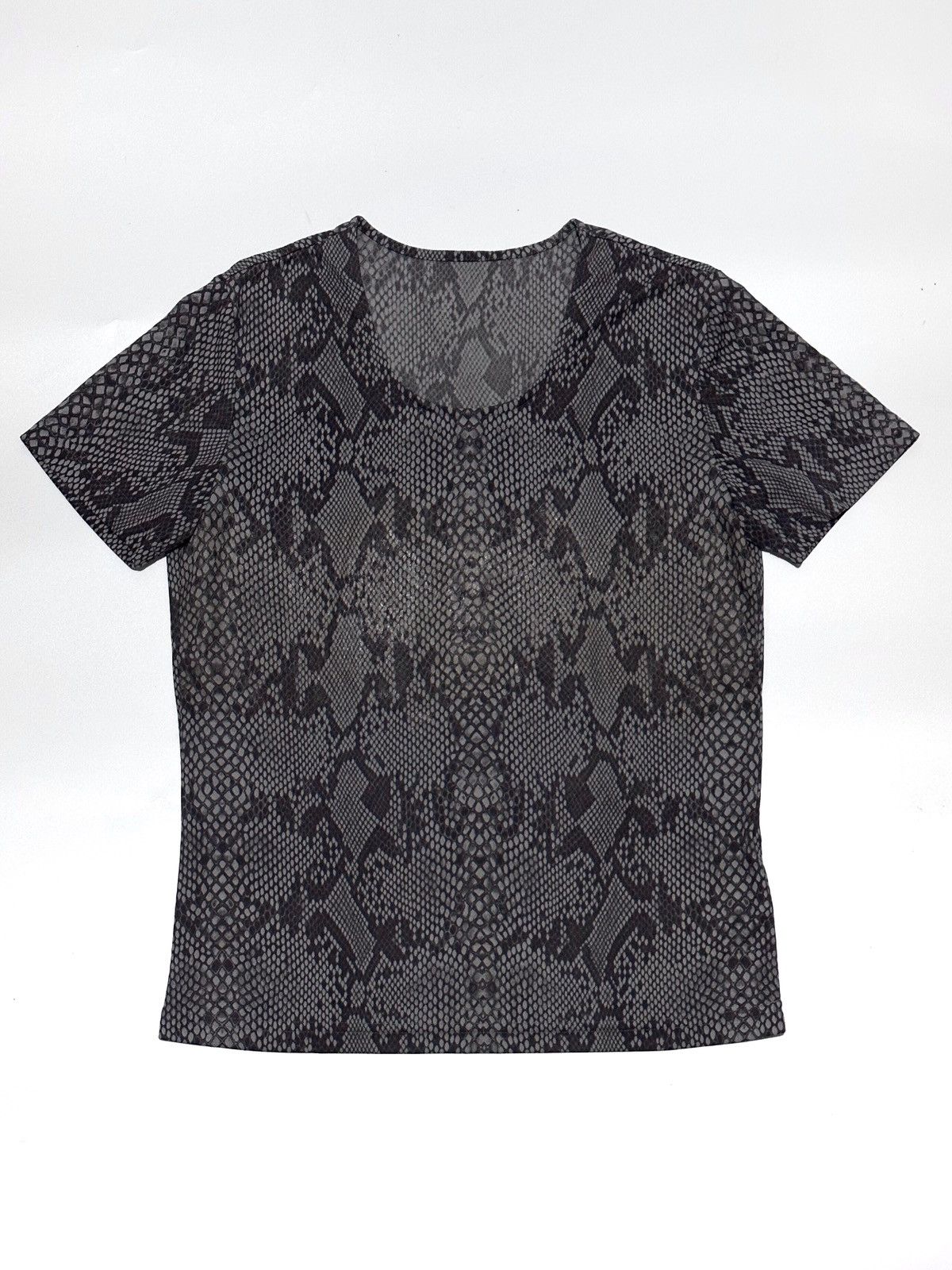 image of Beauty Beast x Hysteric Glamour Snakeskin Archive Hiroko Koshino Mesh T Shirt in Grey Snake (Size S