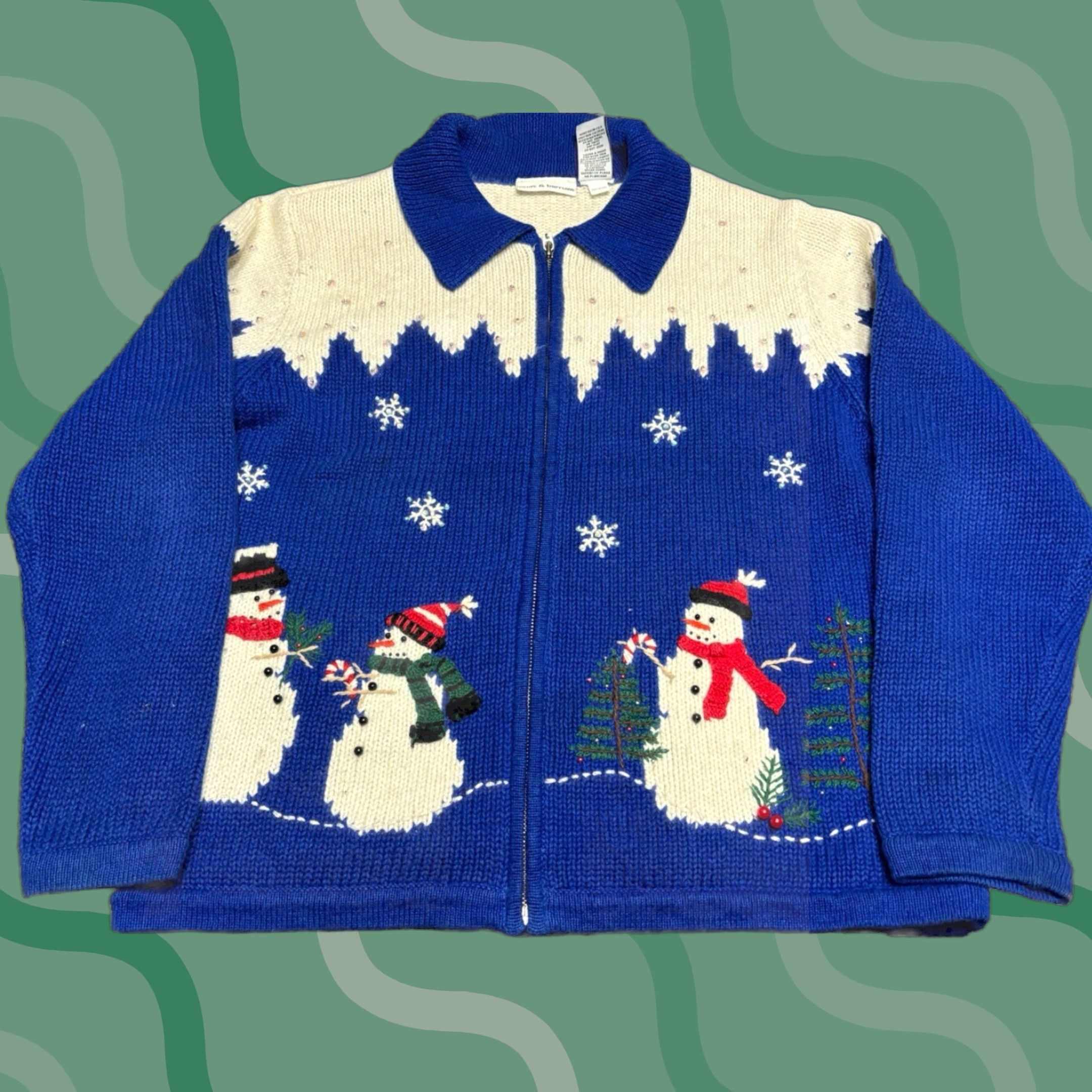 Croft & Barrow Vintage Christmas Snowman Winter Full Zip Cardigan Blue Sweater Women’s M G3 Size M / US 6-8 / IT 42-44 - 1 Thumbnail