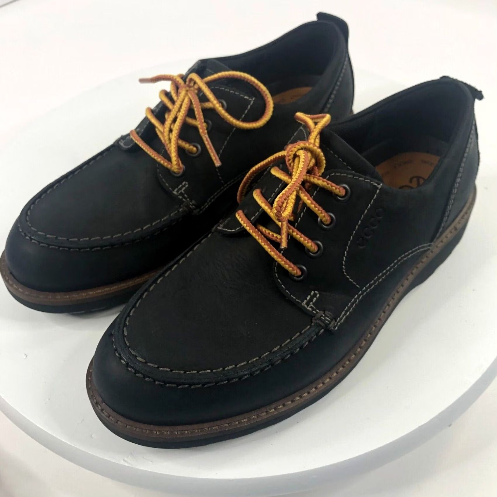 Ecco Ecco Hydromax Moc Toe Lace Up Mens Size 7/7.5 US Navy Blue 41 EUC EU Shoe Lace Up Leather Formal Boots B Solid Navy Mens Size US 7 / EU 40 - 2 Thumbnail