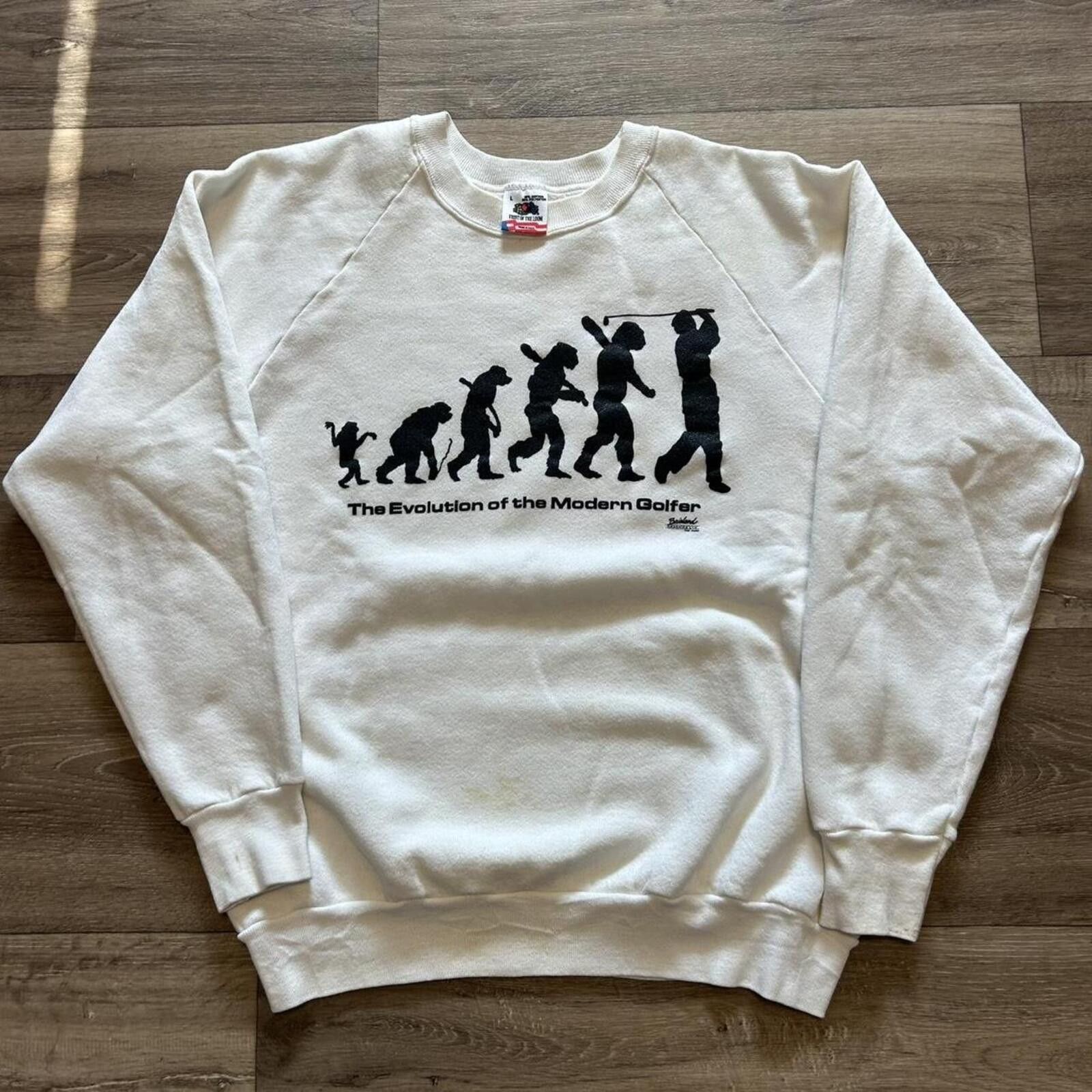 Fruit Of The Loom Vintage Evolution modern golfer Cavemen funny sweatshirt L Size US L / EU 52-54 / 3 - 1 Thumbnail