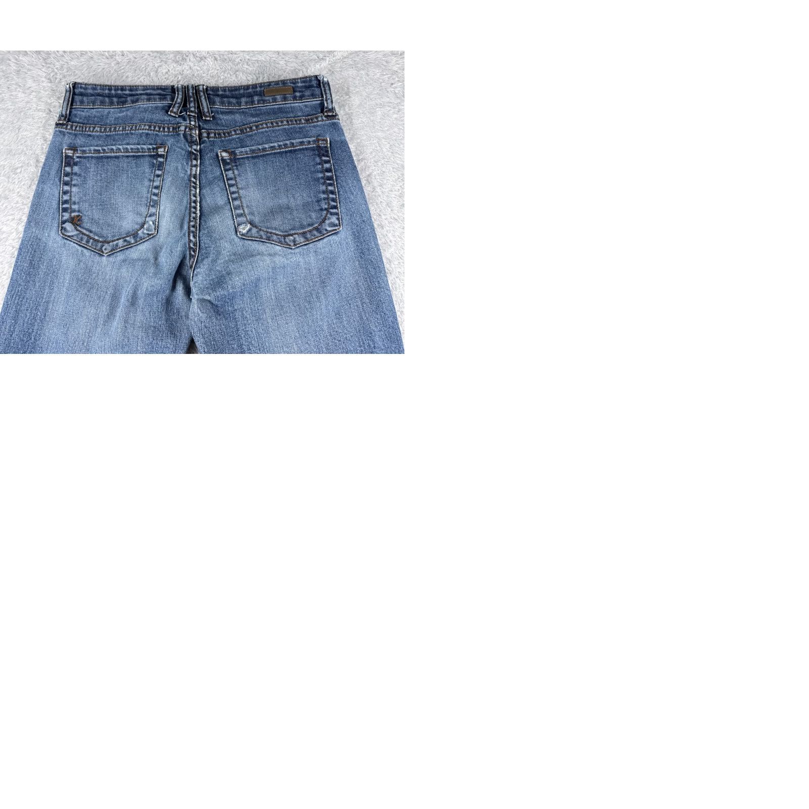 Vintage KUT from the Kloth Jeans Women 2 Blue Denim Bootcut Cotton Blend Mid 26x31 Distressed Embroidered Rhinestone 5-Pocket Solid Regular Inseam 31 Size 26" / US 2 / IT 38 - 10 Thumbnail