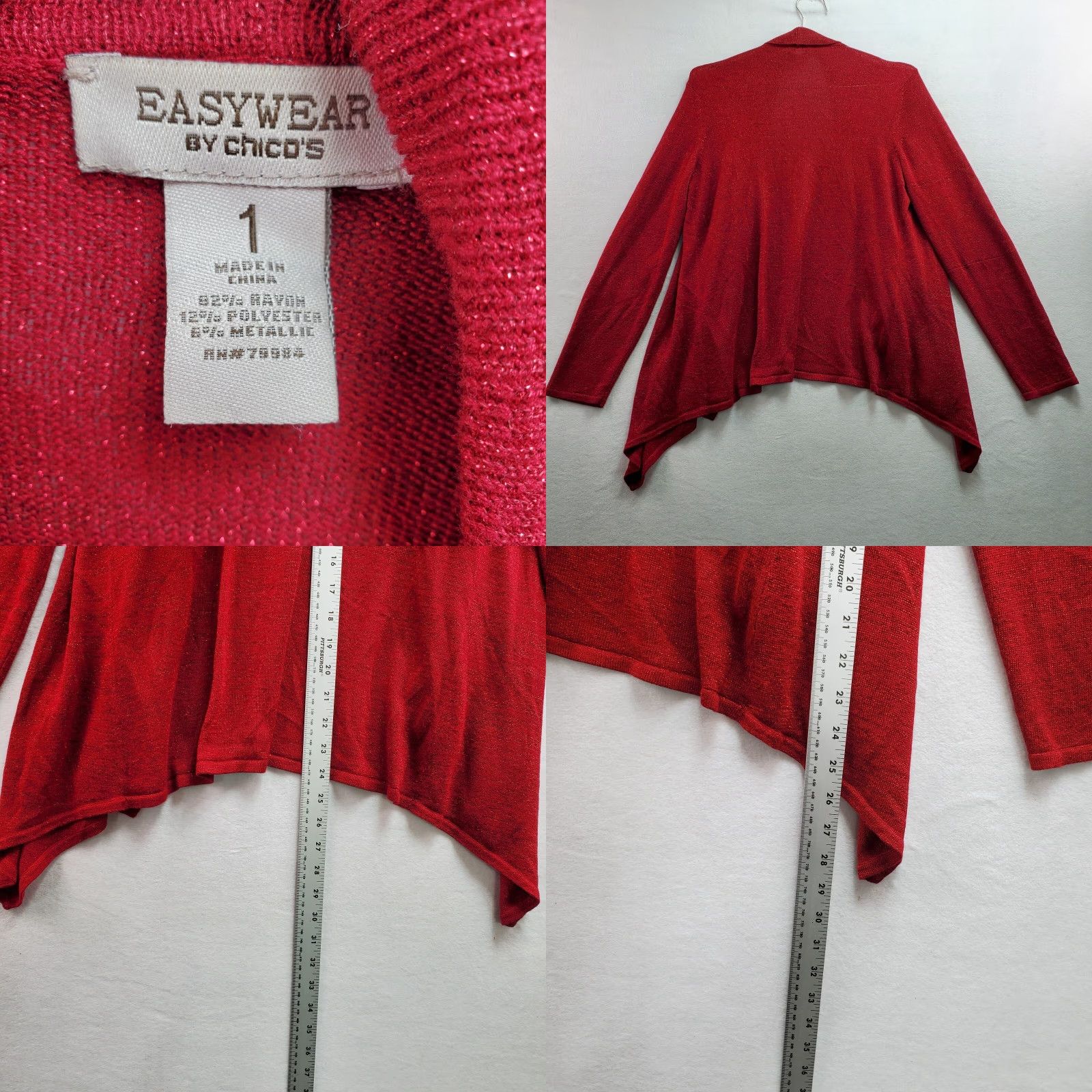 Vintage Chicos Cardigan Sweater Women S Red Knit Rayon Shawl Neck Casual Open 1 (S) Easywear Vintage No Size S / US 4 / IT 40 - 8 Thumbnail