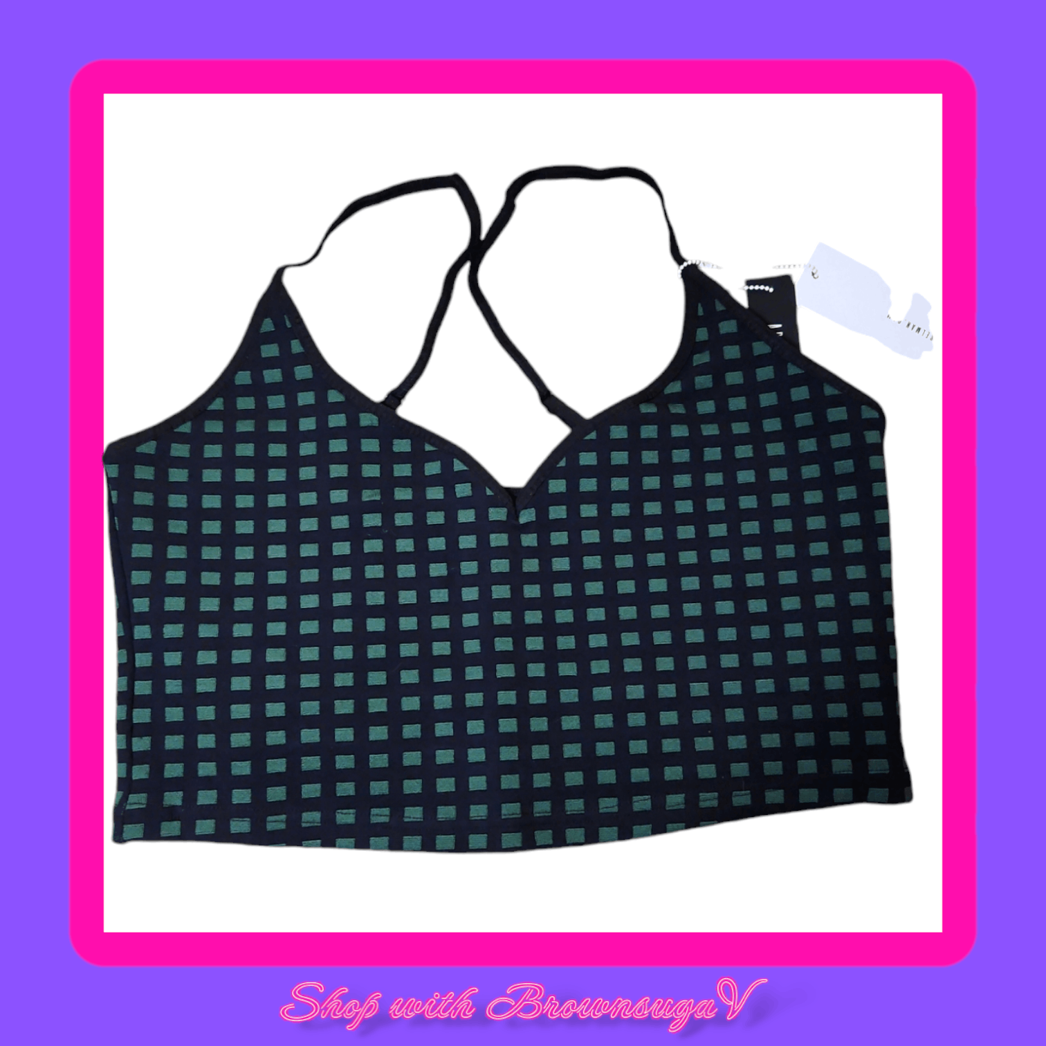 Adam Selman Knit Check Jacquard Sweetheart Builtin Bra Tank Size XL / US 12-14 / IT 48-50 - 4 Thumbnail