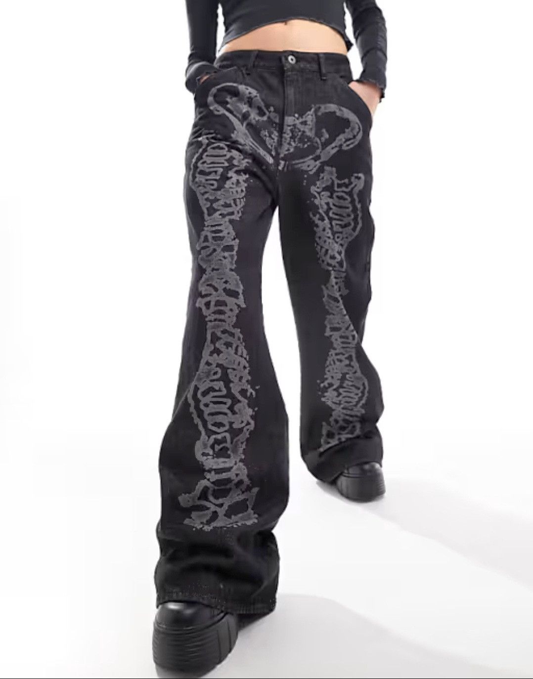 Minga London Minga London Bones Black Washed Skeleton Print Baggy 32 Size 32" / US 10 / IT 46 - 3 Thumbnail