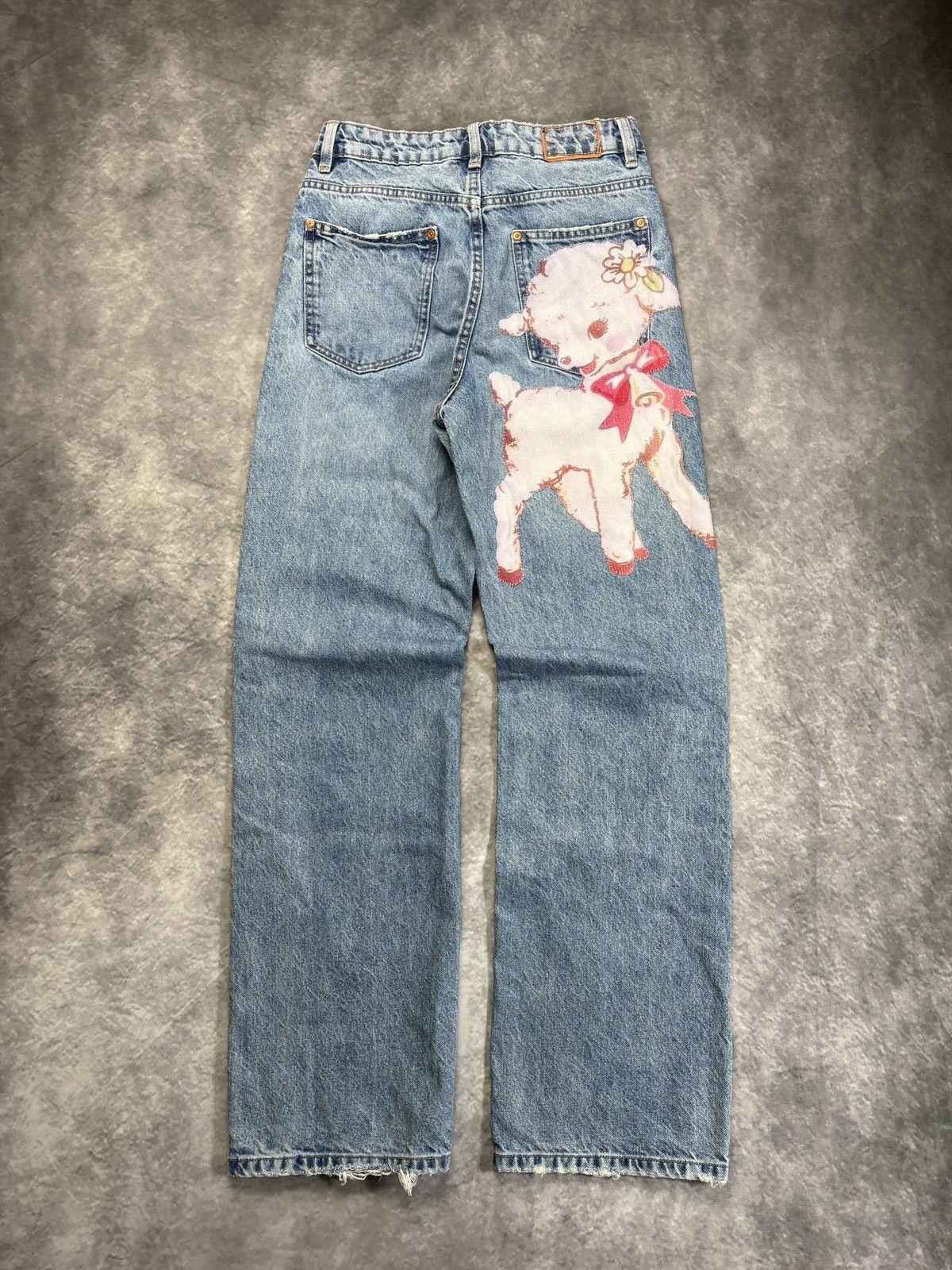 Jean × Vintage Custom Patchwork Denim Jeans Vintage Lamb Cute Y2K Patch 30 Size 26" / US 2 / IT 38 - 2 Thumbnail