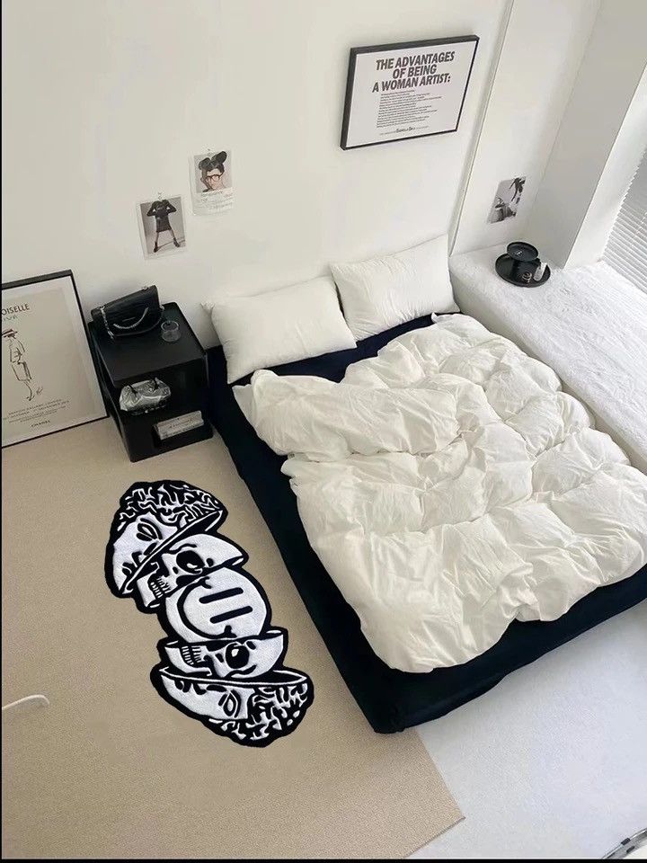 Japanese Brand Funny Creative Carpet Smiling Face Skull Rug 40x80cm Size ONE SIZE - 4 Thumbnail