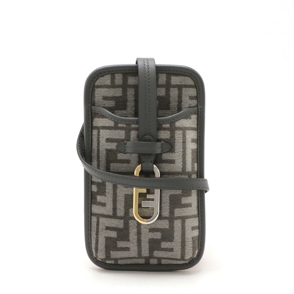 Fendi Fendi Viscose Leather O'lock Phone Pouch 2Way Shoulder Bag 7As131 Leather Phonecase 7As131 in Grey, Women's