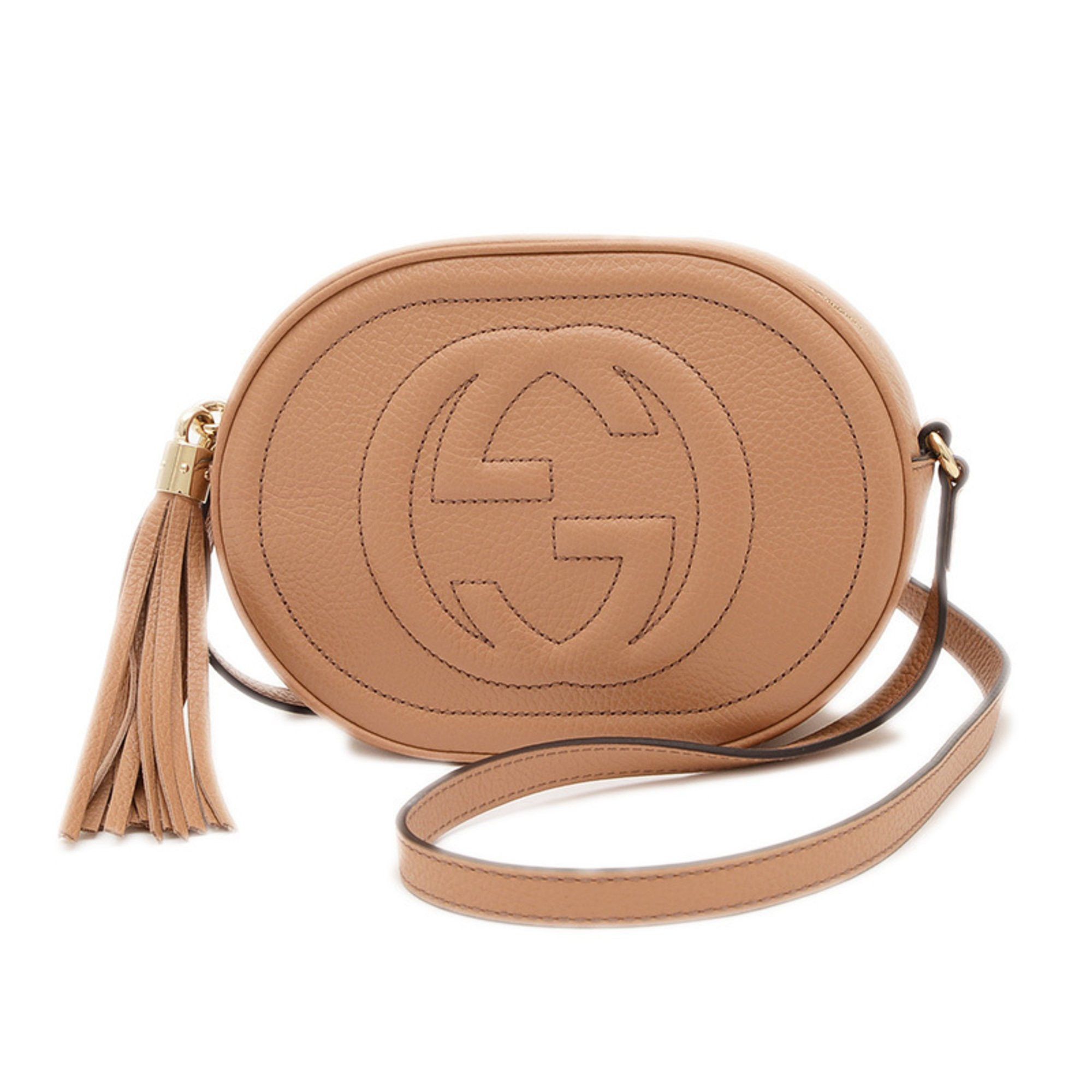 Gucci Soho Interlocking G Shoulder Bag Leather Beige 747779 Sold Item Bp, Women's